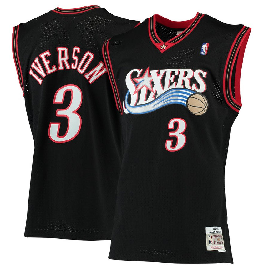 Youth Philadelphia 76ers Allen Iverson Mitchell & Ness Black 2000-01 Hardwood Classics Swingman Jersey - vstockx