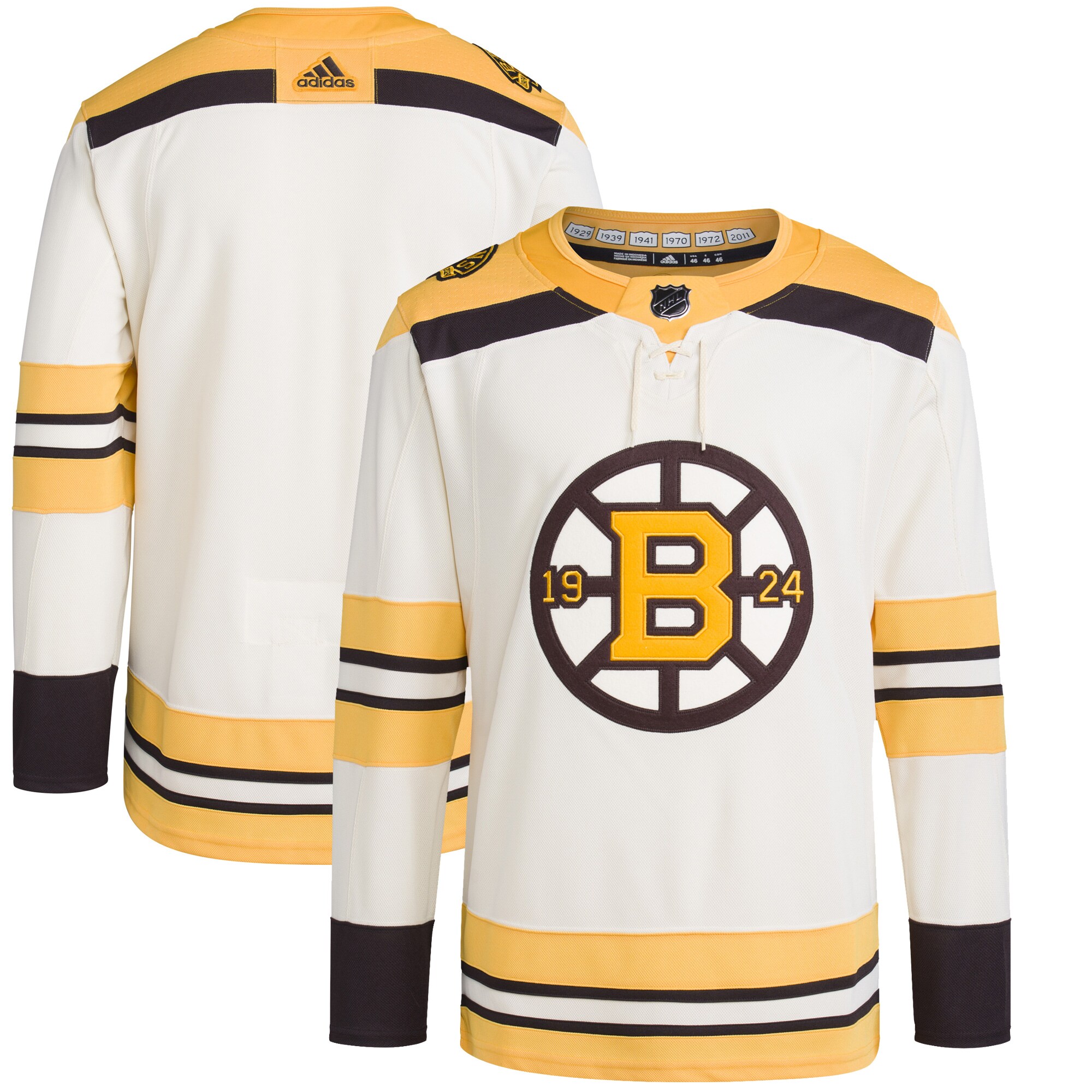 Boston Bruins adidas 100th Anniversary Primegreen Authentic Jersey - Cream - vstockx