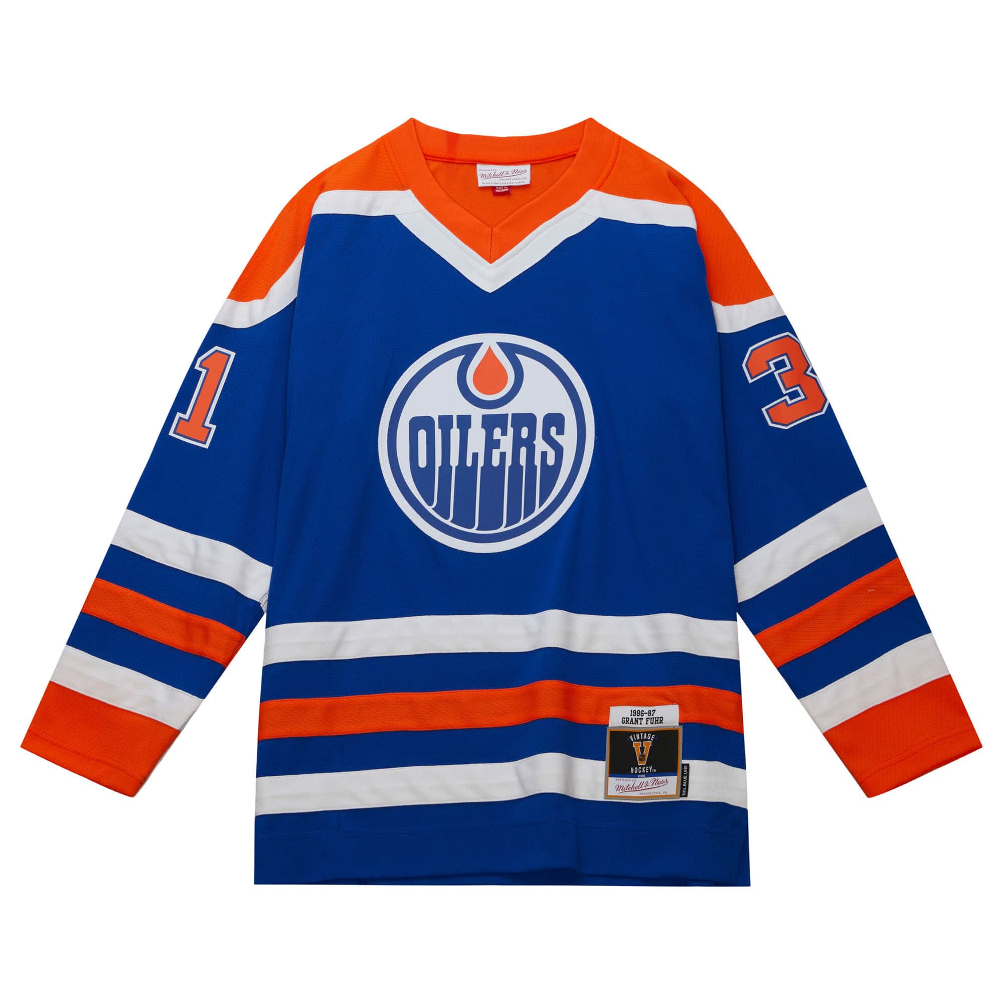 Blue Line Grant Fuhr Edmonton Oilers 1986 Jersey - vstockx