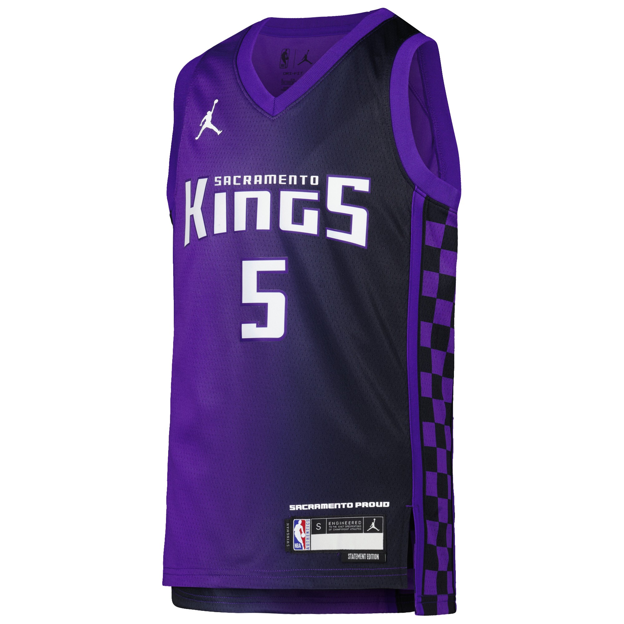 De'Aaron Fox Sacramento Kings Jordans Brand Youth Swingman Jersey - Statement Edition - Purple - vstockx