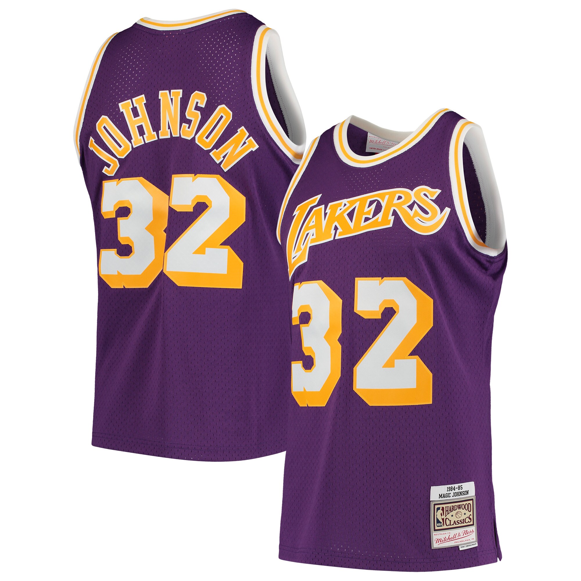 Magic Johnson Los Angeles Lakers Mitchell & Ness Hardwood Classics Swingman Jersey - Purple - vstockx