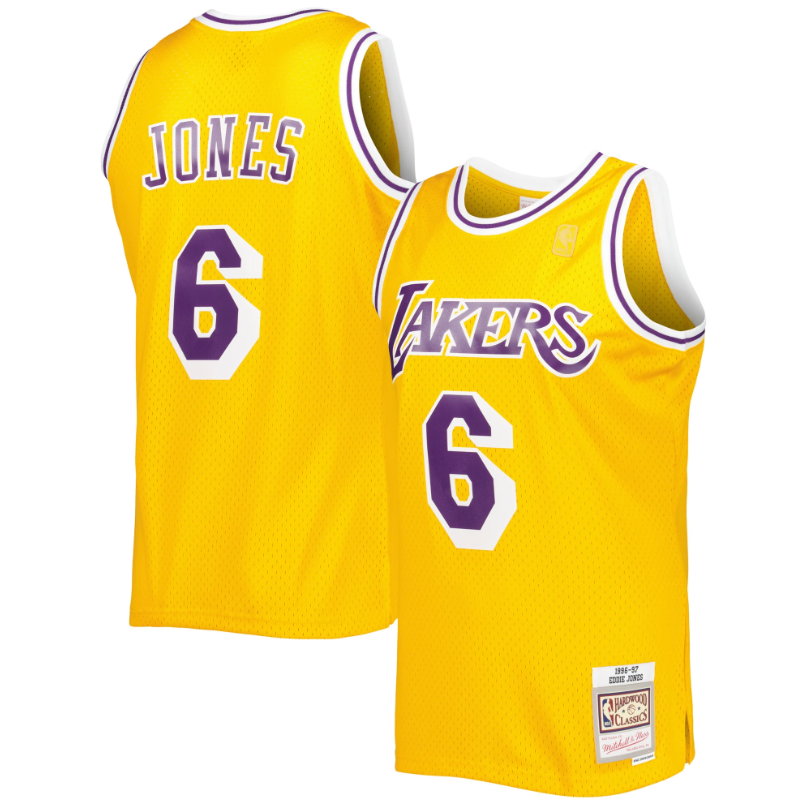 Men's Eddie Jones Los Angeles Lakers #6 Mitchell & Ness 1996-97 Hardwood Classics Swingman Player Jersey - Gold - vstockx
