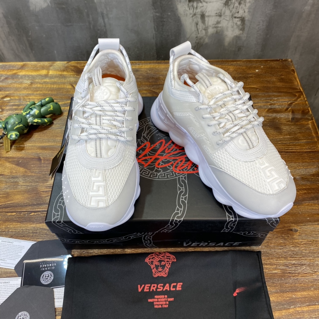 Versace Chain Reaction White Mesh Rubber Suede - vstockx