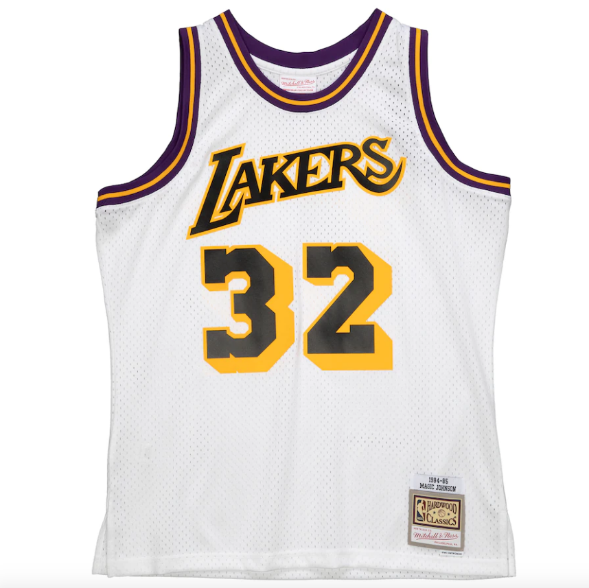 Men's Magic Johnson Los Angeles Lakers Mitchell & Ness 1984-85 Hardwood Classics Reload 2.0 Swingman Jersey - White - vstockx