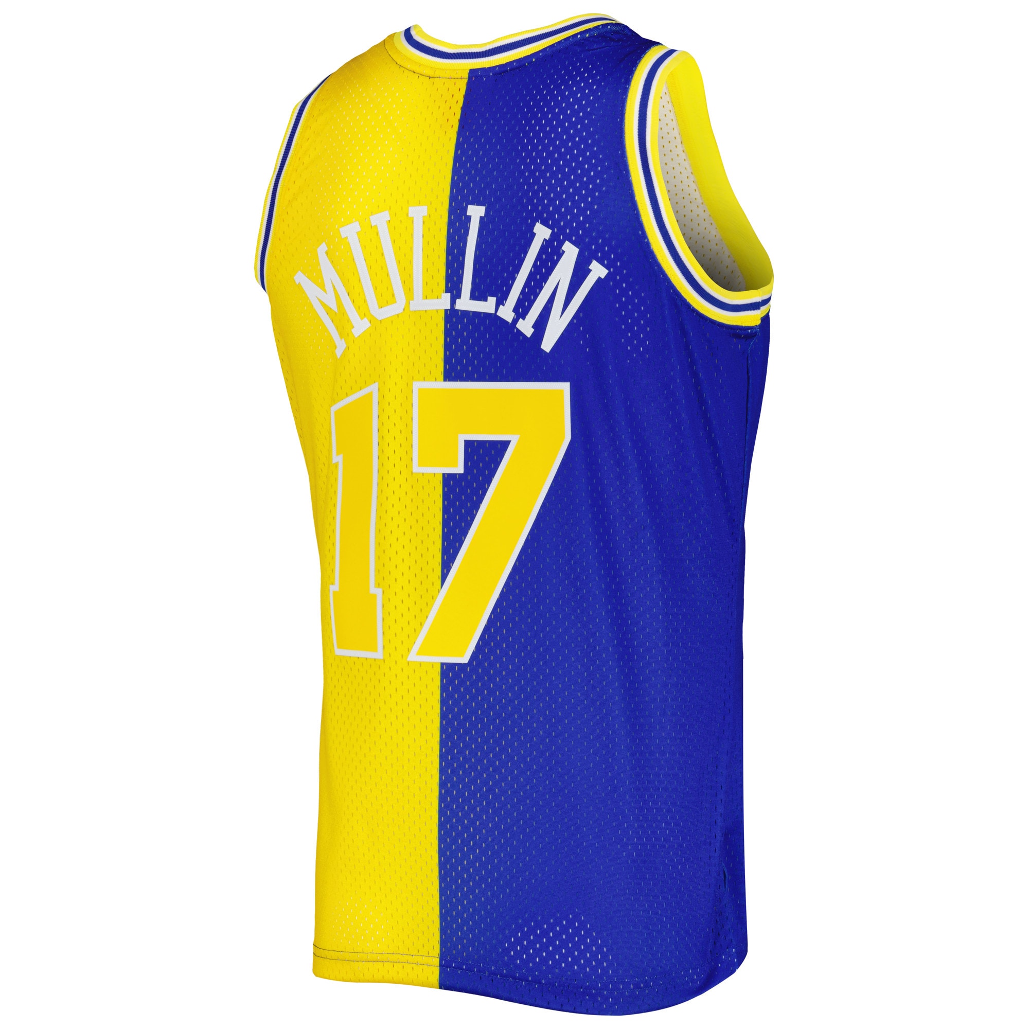 Chris Mullin Golden State Warriors Mitchell & Ness Hardwood Classics 1993/94 Split Swingman Jersey - Royal/Gold - vstockx