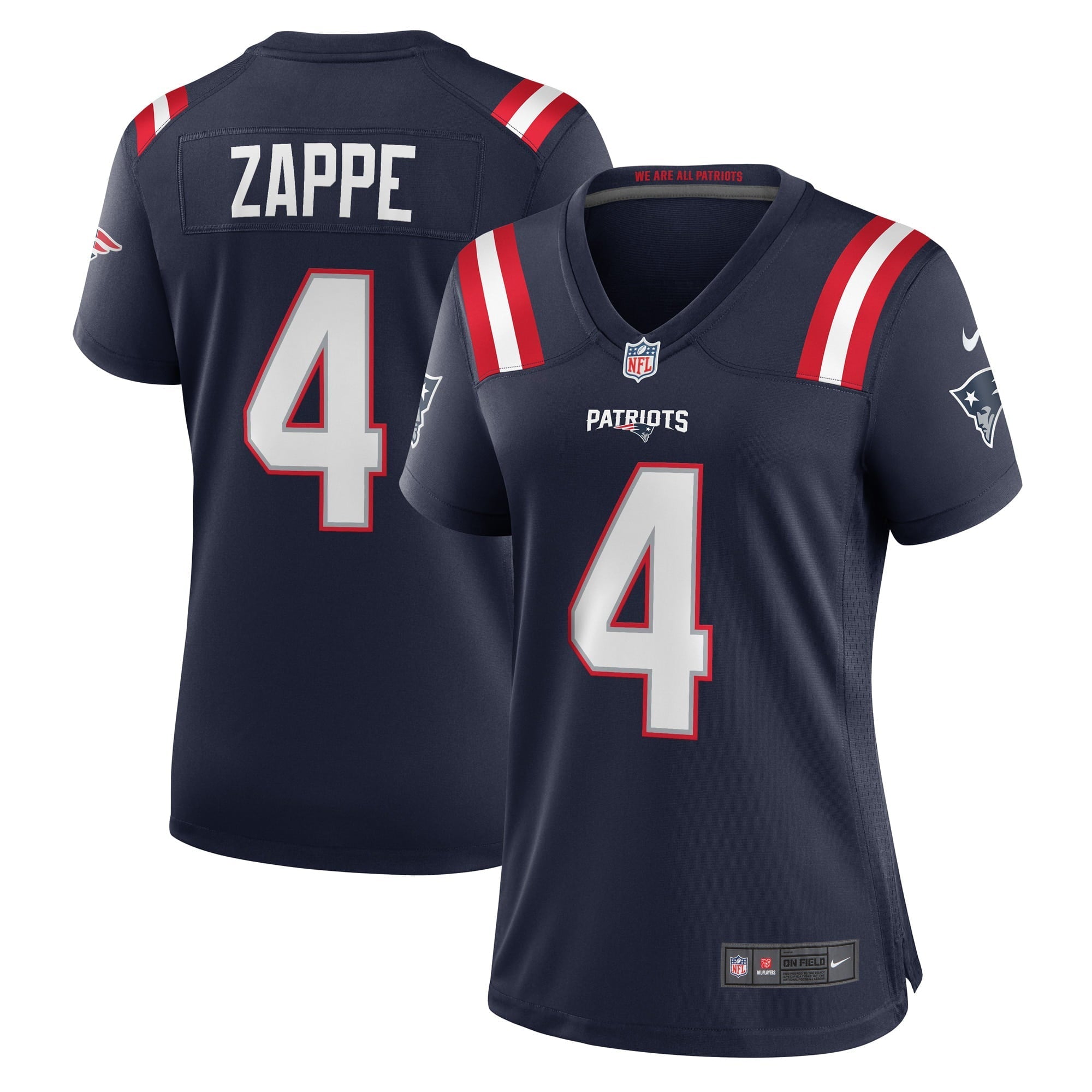 Women's Nike Bailey Zappe Navy New England Patriots Game Player Jersey - vstockx