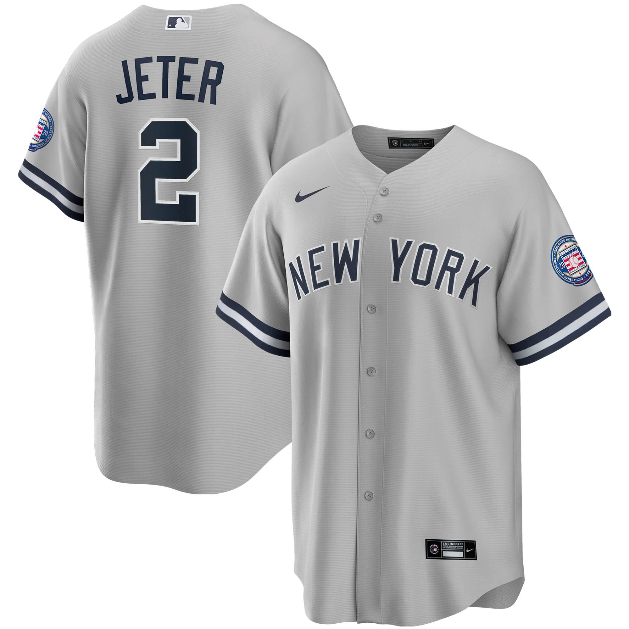 Derek Jeter New York Yankees Nike 2020 Hall of Fame Induction Road Replica Player Name Jersey - Gray - vstockx