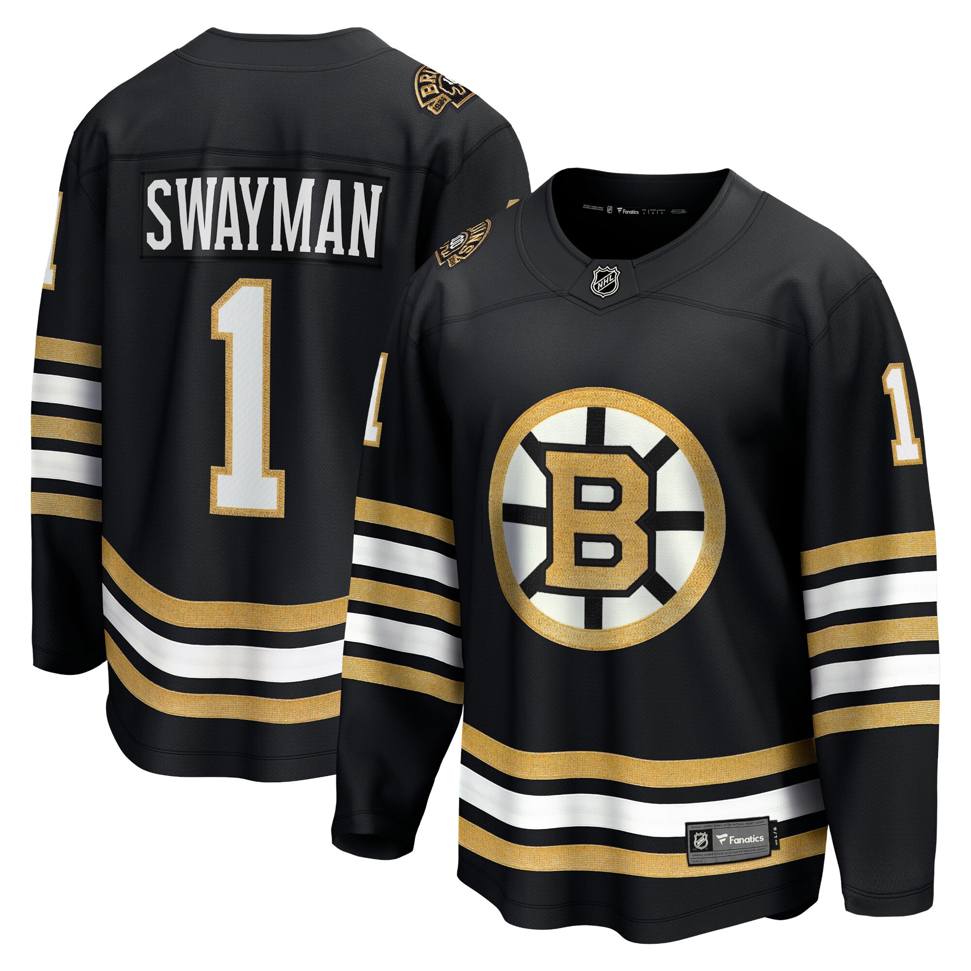 Jeremy Swayman Boston Bruins Fanatics Branded 100th Anniversary Premier Breakaway Player Jersey - Black - vstockx