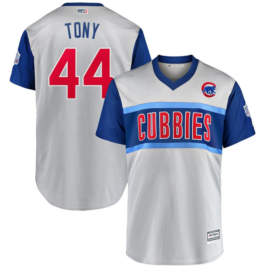 Men's Chicago Cubs Anthony Rizzo Tony Majestic Gray 2019 MLB Little League Classic Replica Player Jersey - vstockx