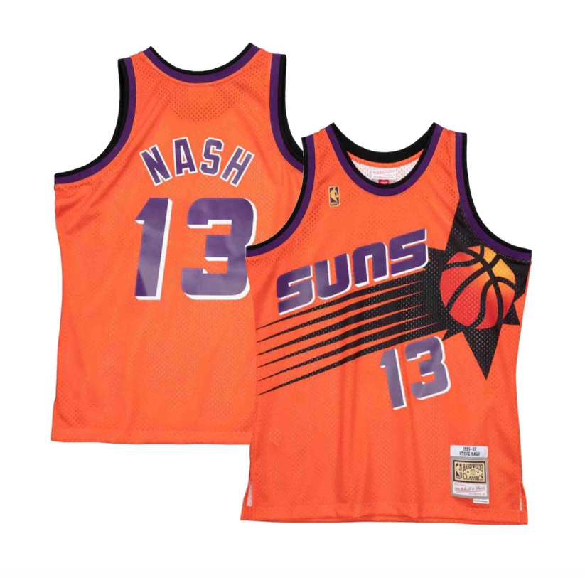 Men's Steve Nash Phoenix Suns Mitchell & Ness 1996-97 Hardwood Classics Reload 2.0 Swingman Jersey - Orange - vstockx