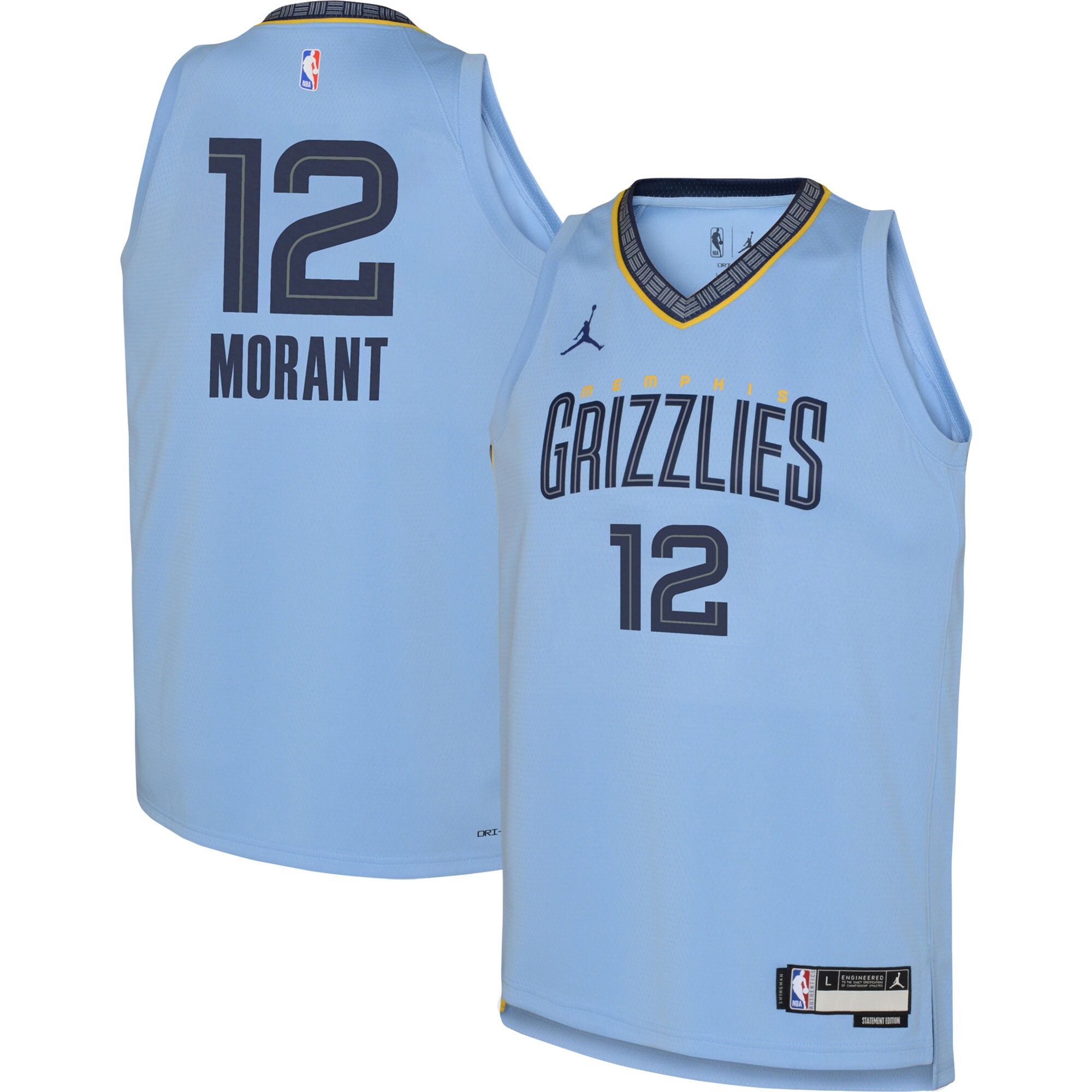 Ja Morant Memphis Grizzlies Jordans Brand Youth Swingman Jersey - Statement Edition - Light Blue - vstockx