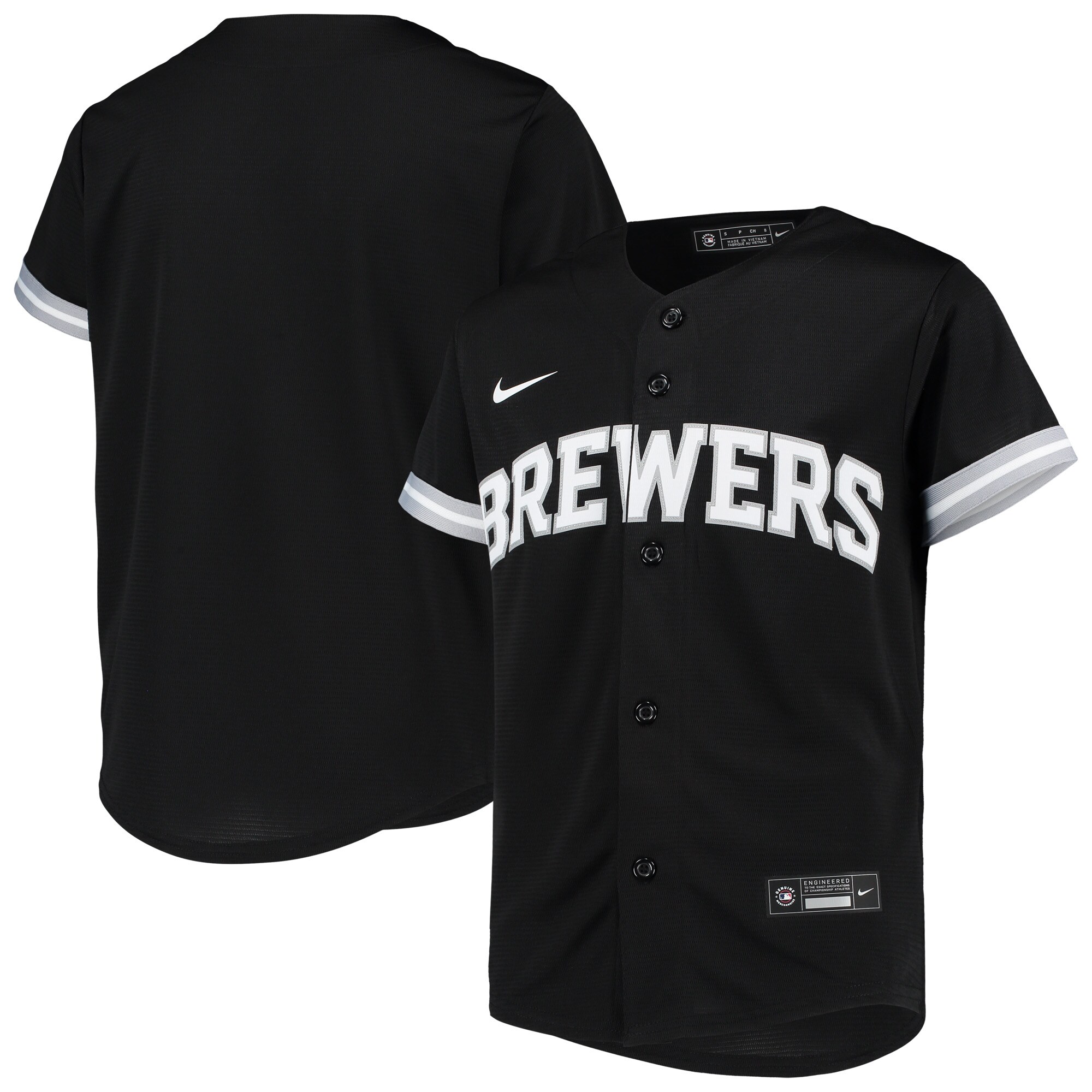 Milwaukee Brewers Nike Youth Replica Team Jersey - Black/White - vstockx
