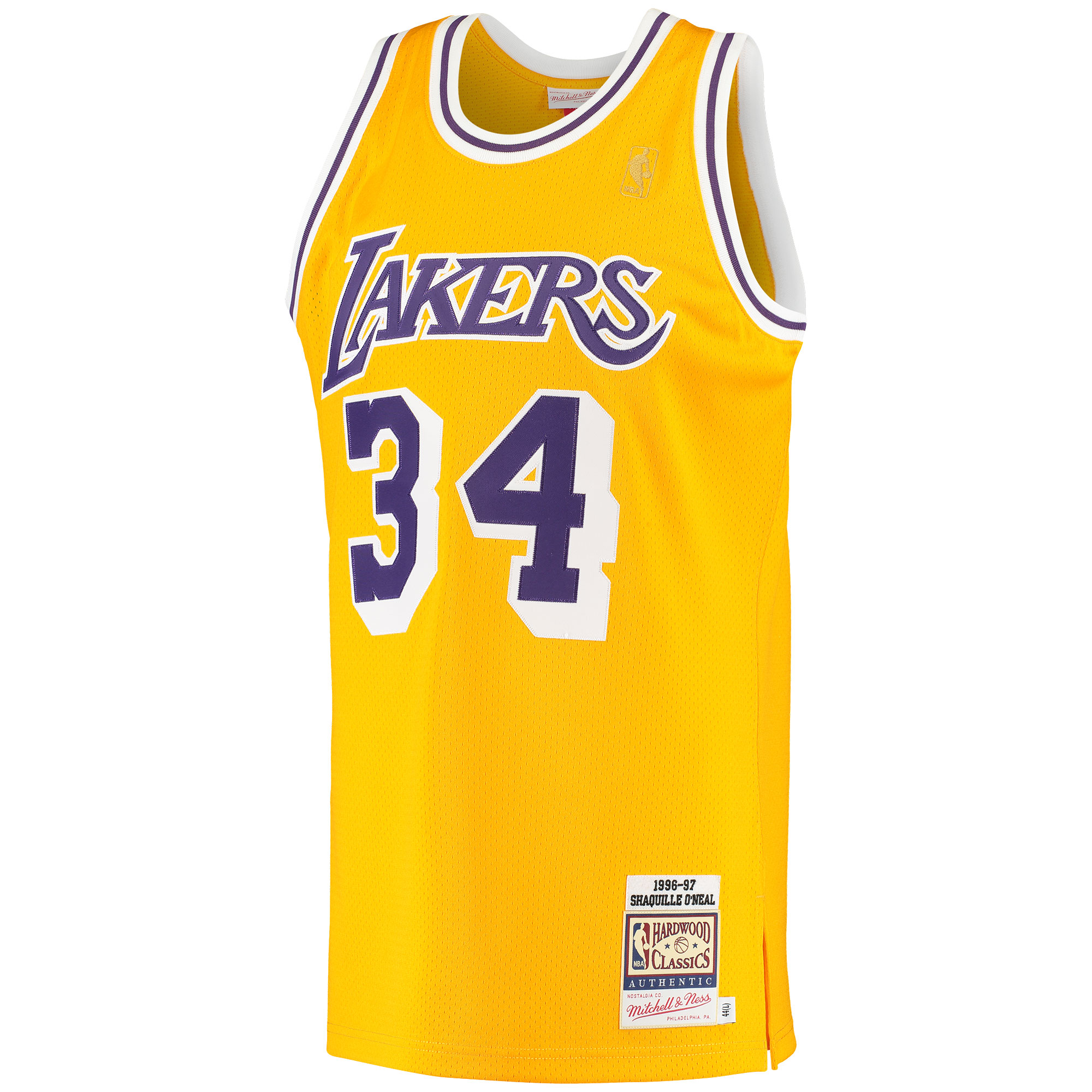 Shaquille O'Neal Los Angeles Lakers Mitchell & Ness 1996/97 Hardwood Classics Authentic Jersey - Gold - vstockx