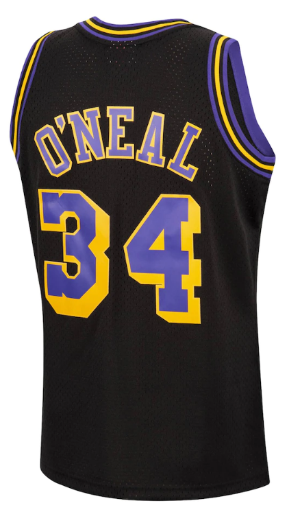Men's Los Angeles Lakers Shaquille O'Neal Mitchell & Ness Black 1996-97 Hardwood Classics Reload Swingman Jersey-Black - vstockx