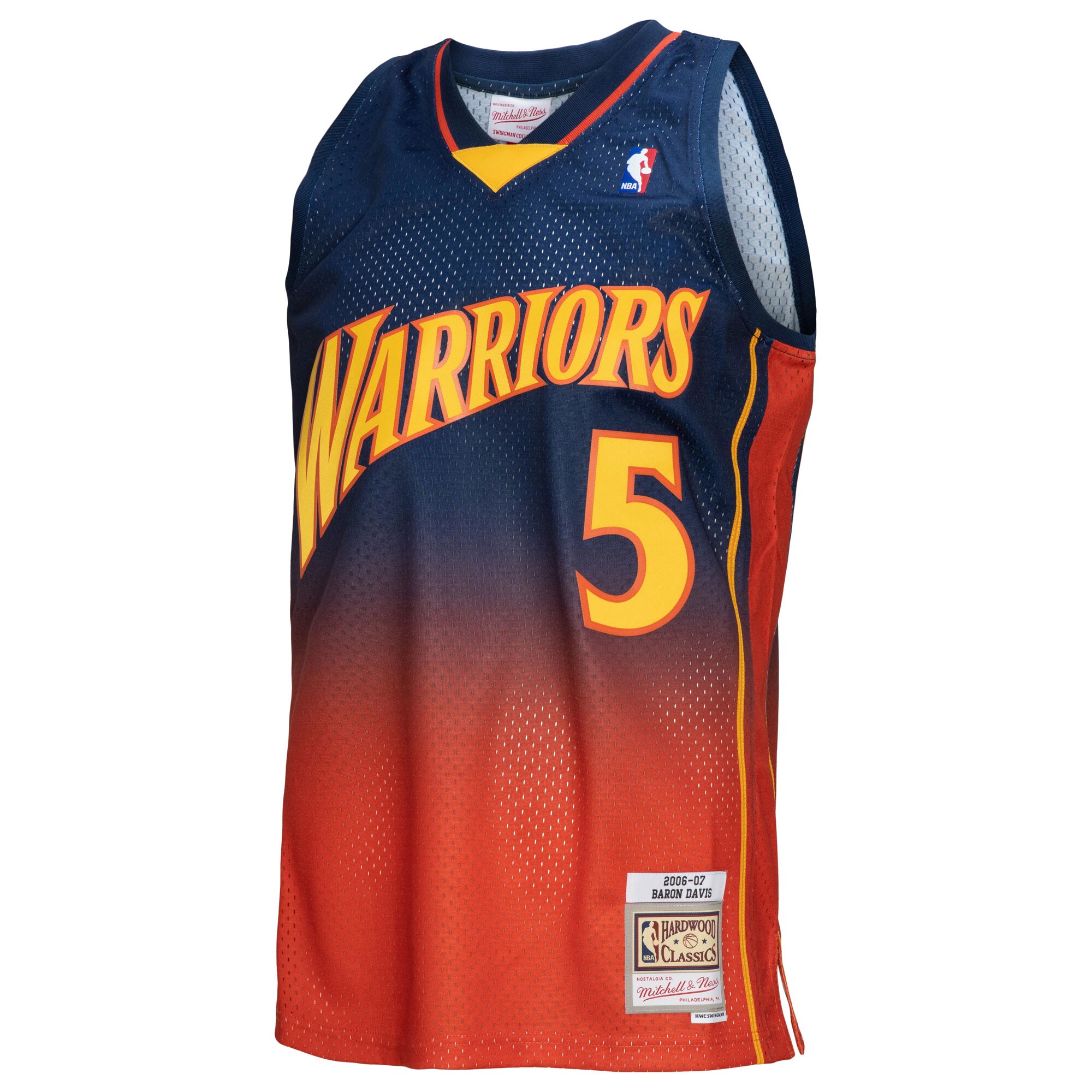 Baron Davis Golden State Warriors Mitchell & Ness 2006/07 Hardwood Classics Fadeaway Swingman Player Jersey - Navy/Orange - vstockx