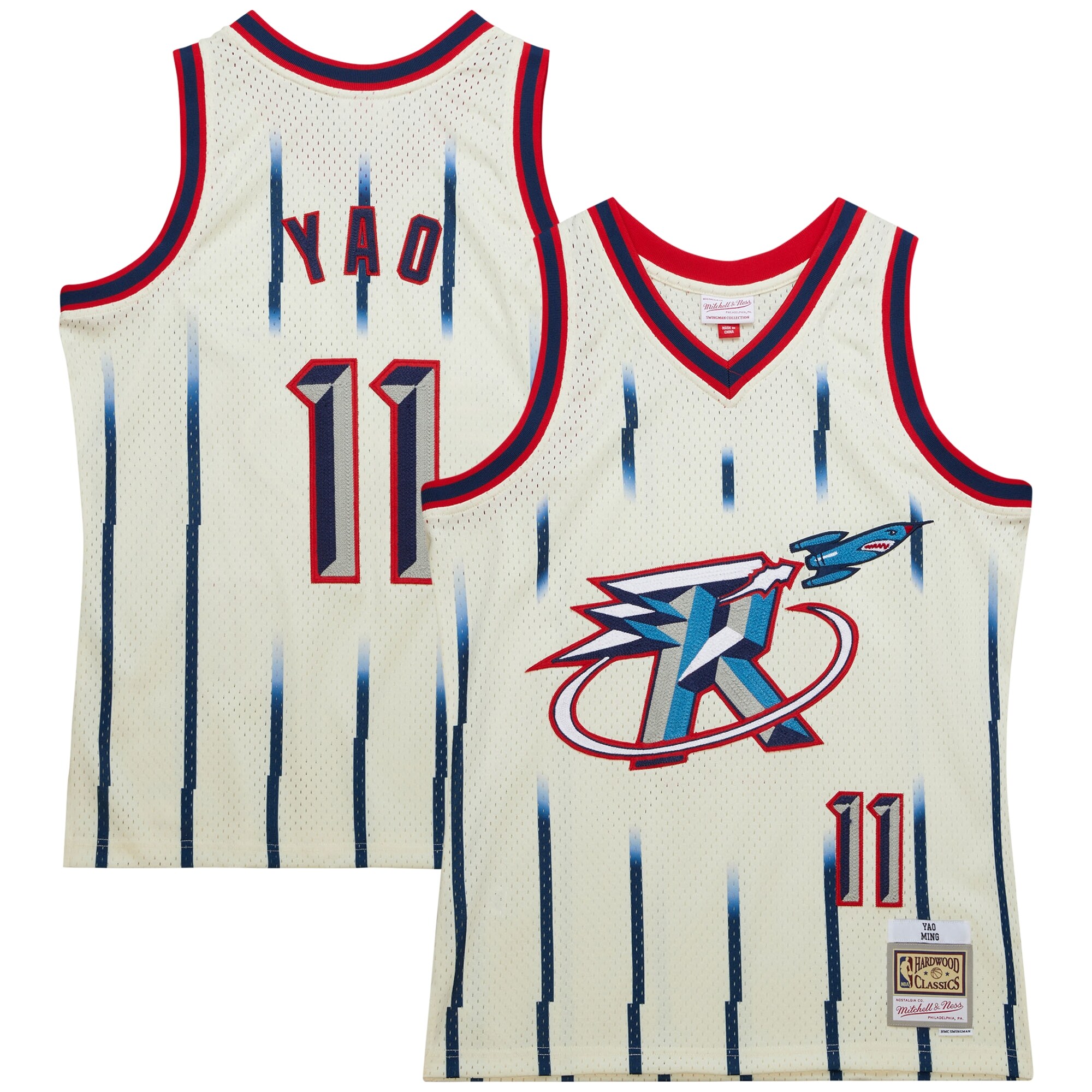 Yao Ming Houston Rockets Mitchell & Ness Chainstitch Swingman Jersey - Cream - vstockx