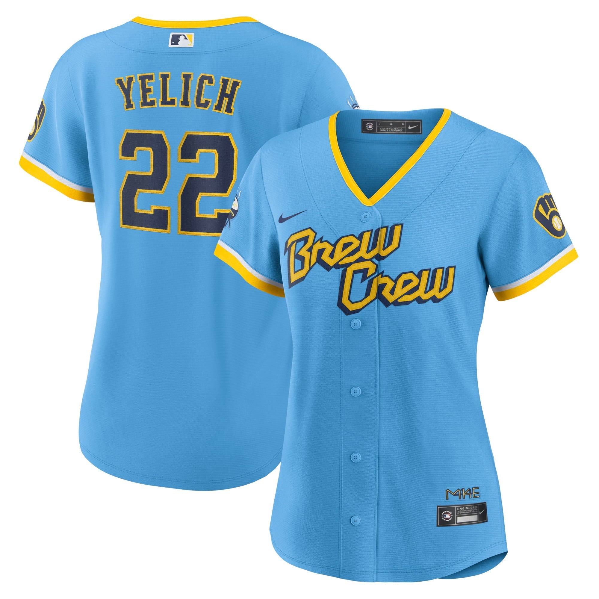 Women's Nike Christian Yelich Powder Blue Milwaukee Brewers 2022 City Connect Replica Player Jersey - vstockx