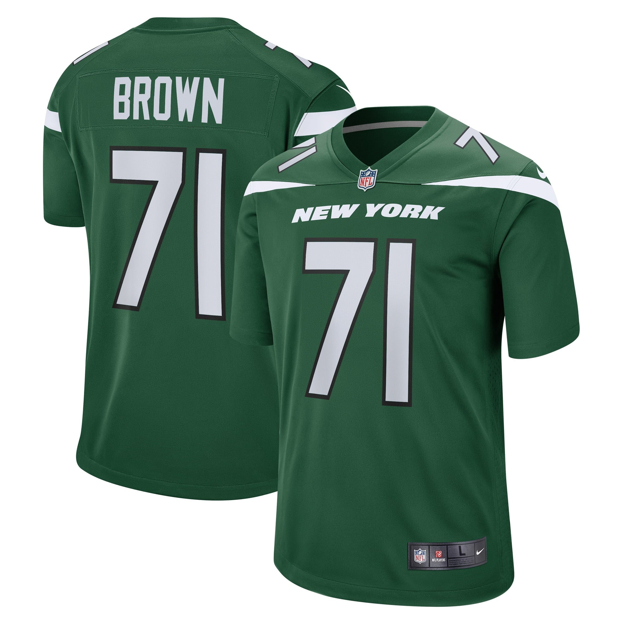Men's Nike Duane Brown Gotham Green New York Jets Game Player Jersey - vstockx