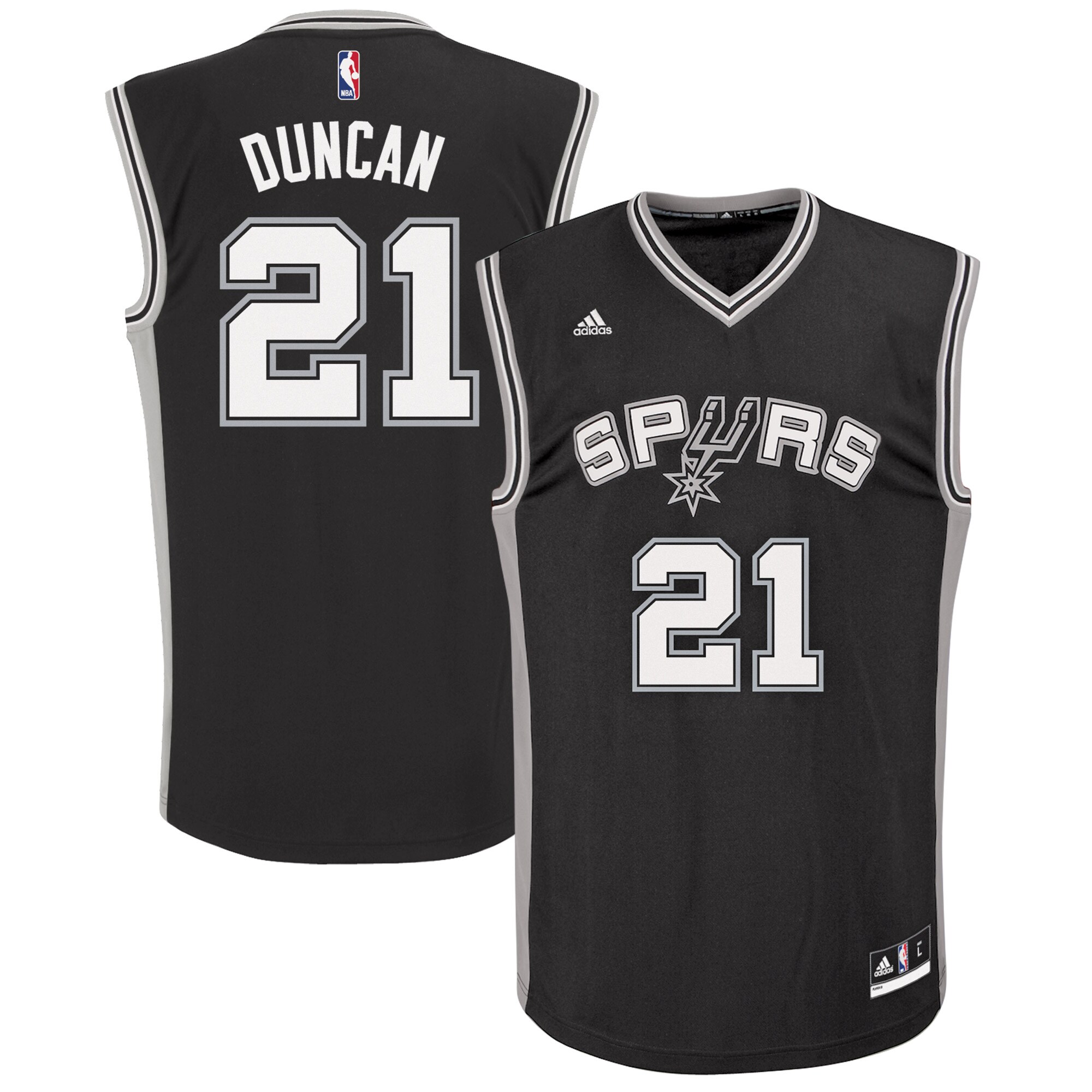 Tim Duncan San Antonio Spurs adidas Road Replica Jersey - Black - vstockx