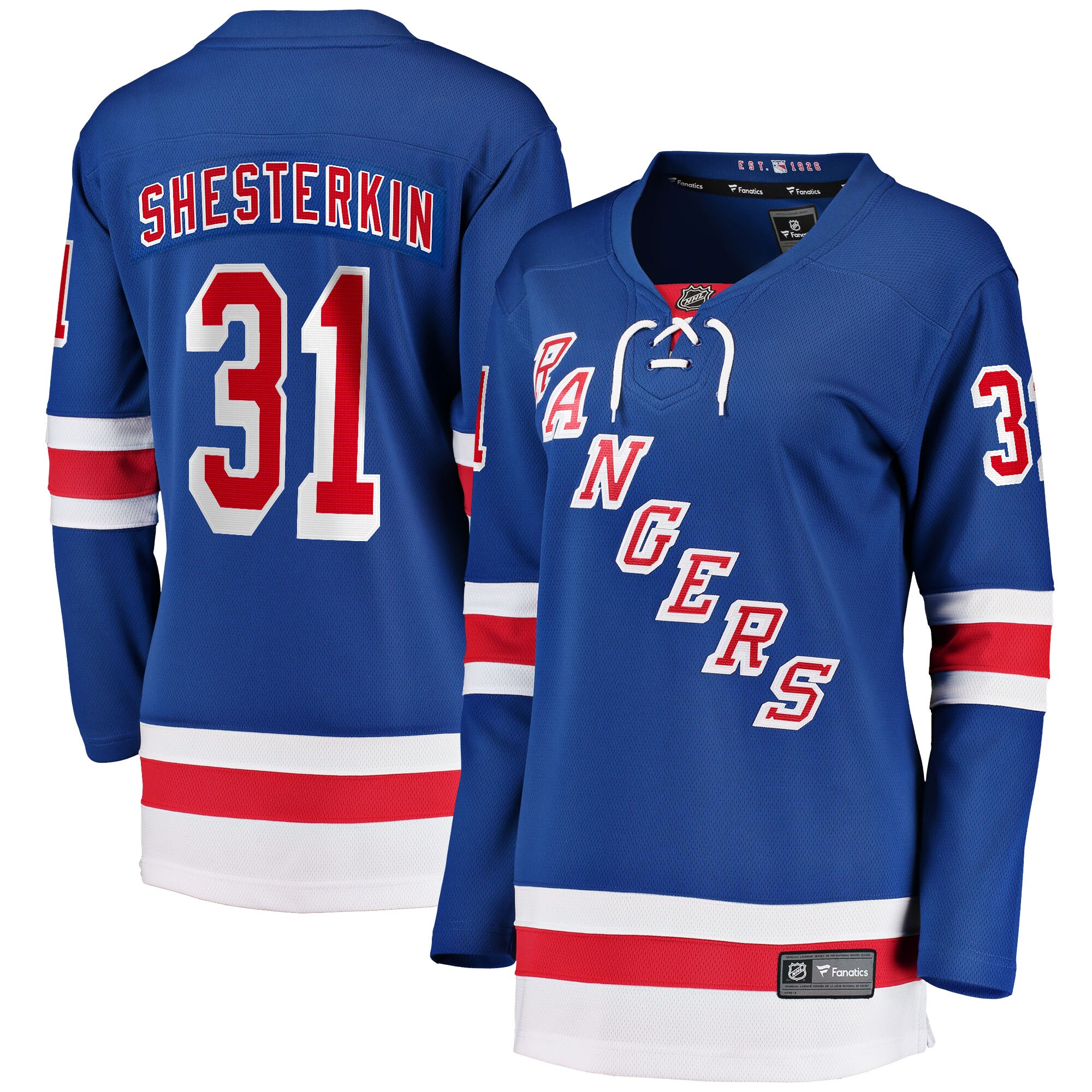 Igor Shesterkin New York Rangers Fanatics Branded Women's Home Breakaway Jersey - Blue - vstockx
