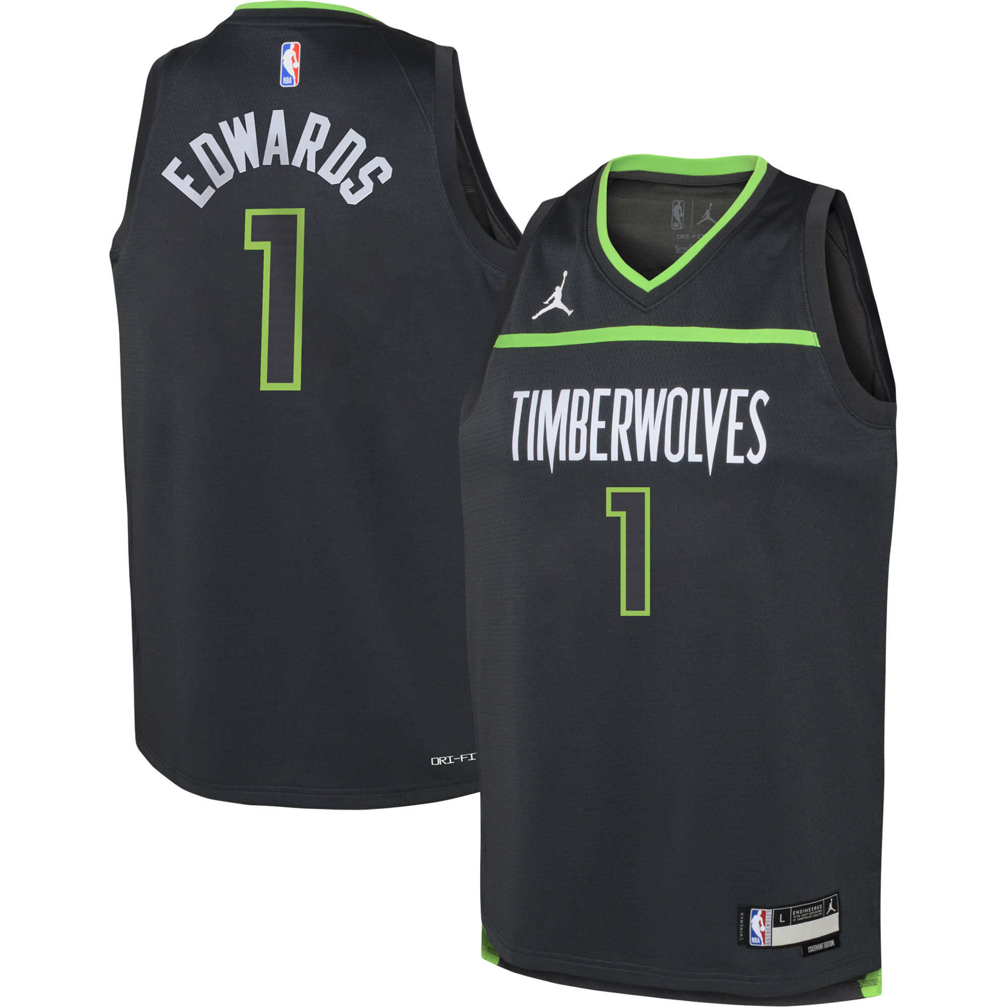 Anthony Edwards Minnesota Timberwolves Jordans Brand Youth Swingman Jersey - Statement Edition - Black - vstockx