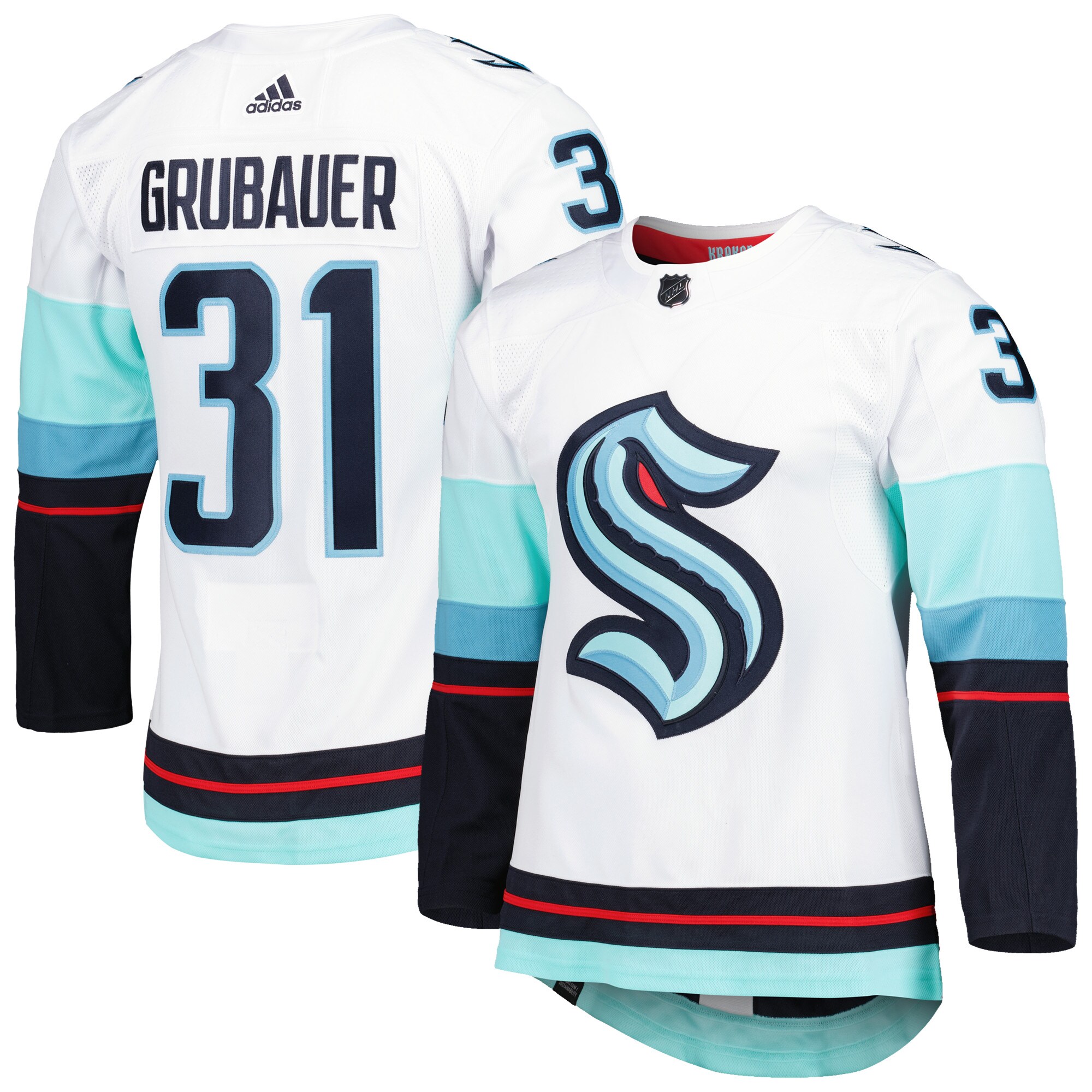 Philipp Grubauer Seattle Kraken adidas Away Primegreen Authentic Pro Player Jersey - White - vstockx