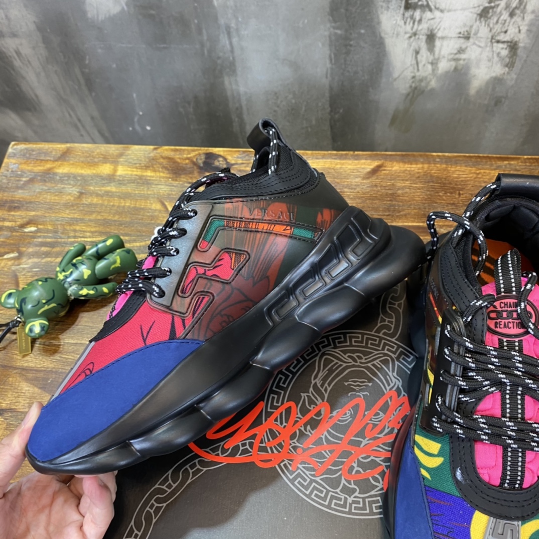 Versace Chain Reaction Black Multi-Color Rubber Suede - vstockx