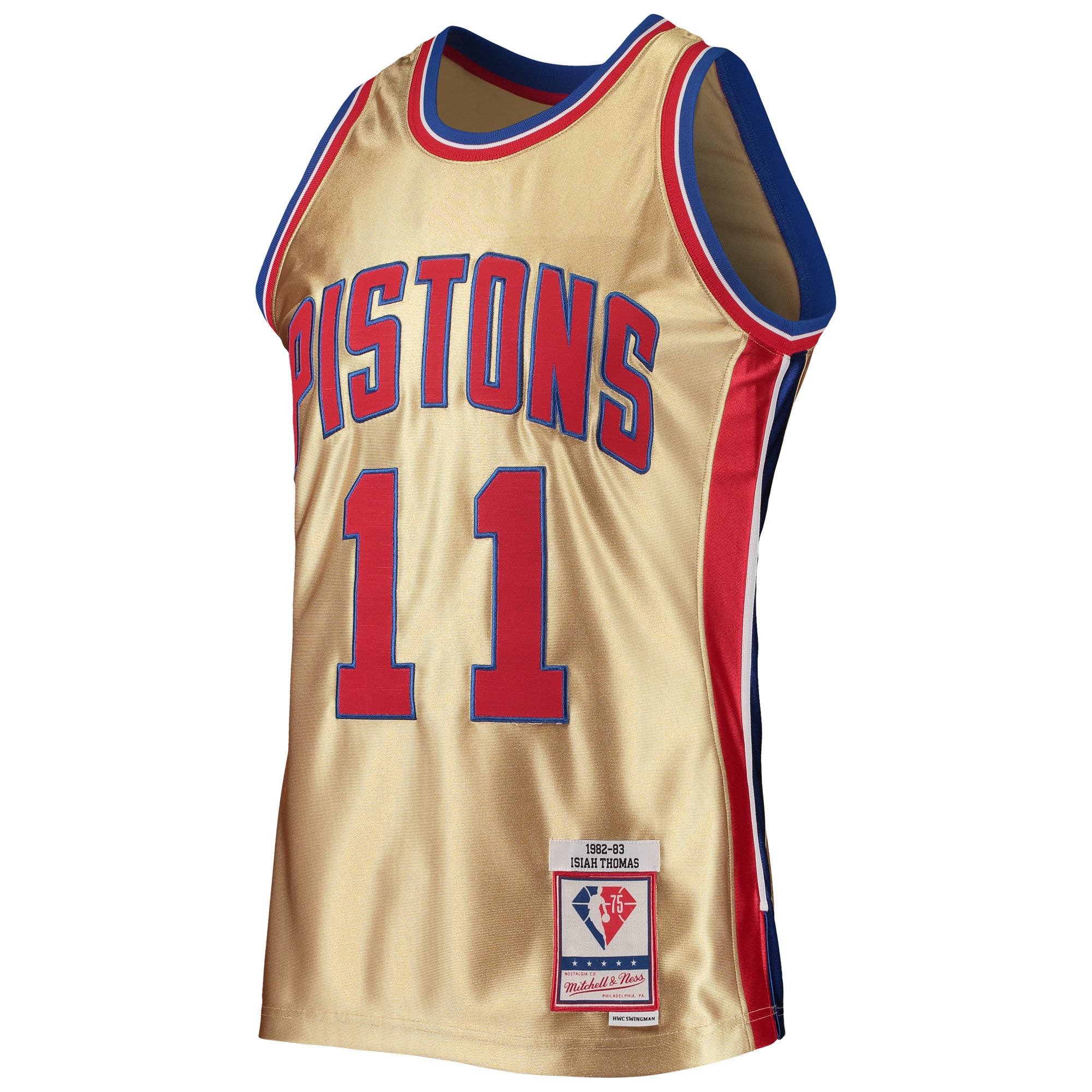 Isaiah Thomas Detroit Pistons Mitchell & Ness 75th Anniversary 1982/83 Hardwood Classics Swingman Jersey - Gold - vstockx