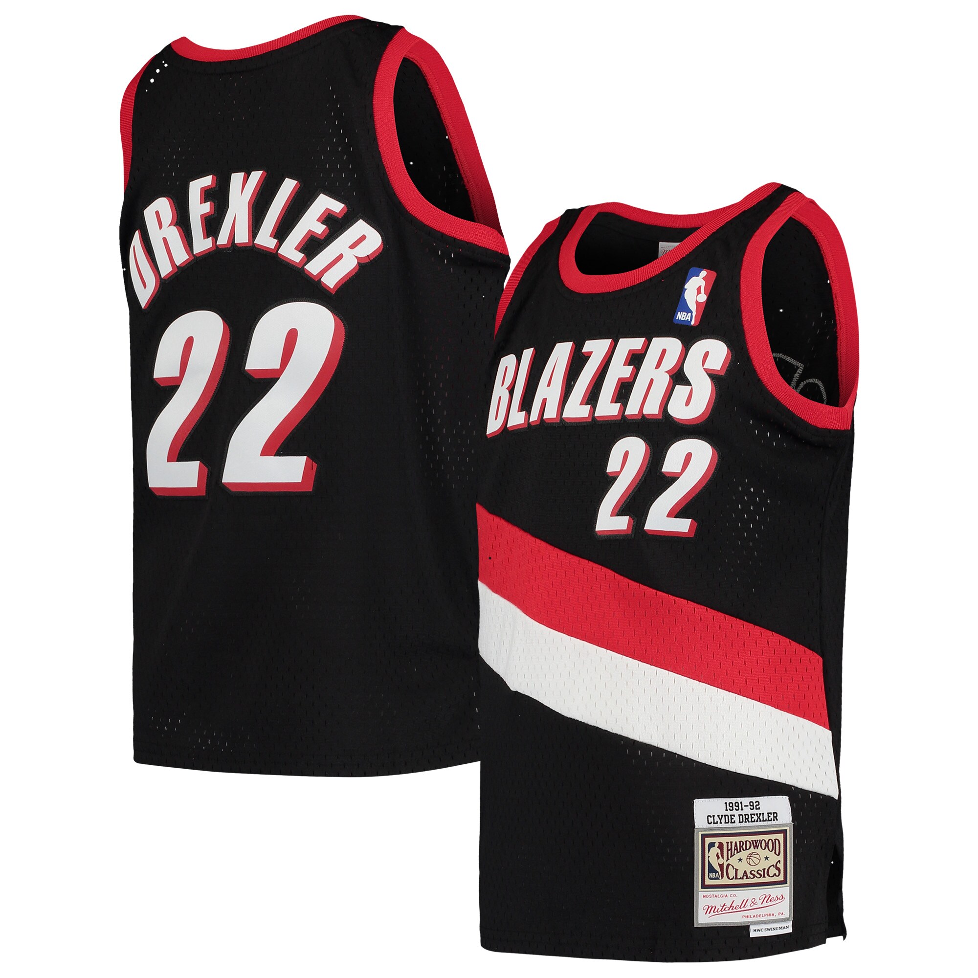 Clyde Drexler Portland Trail Blazers Mitchell & Ness Youth 1991-92 Hardwood Classics Swingman Jersey - Black - vstockx