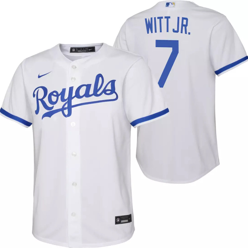 Youth Kansas City Royals Bobby Witt Cool Base Replica Home Jersey - White - vstockx