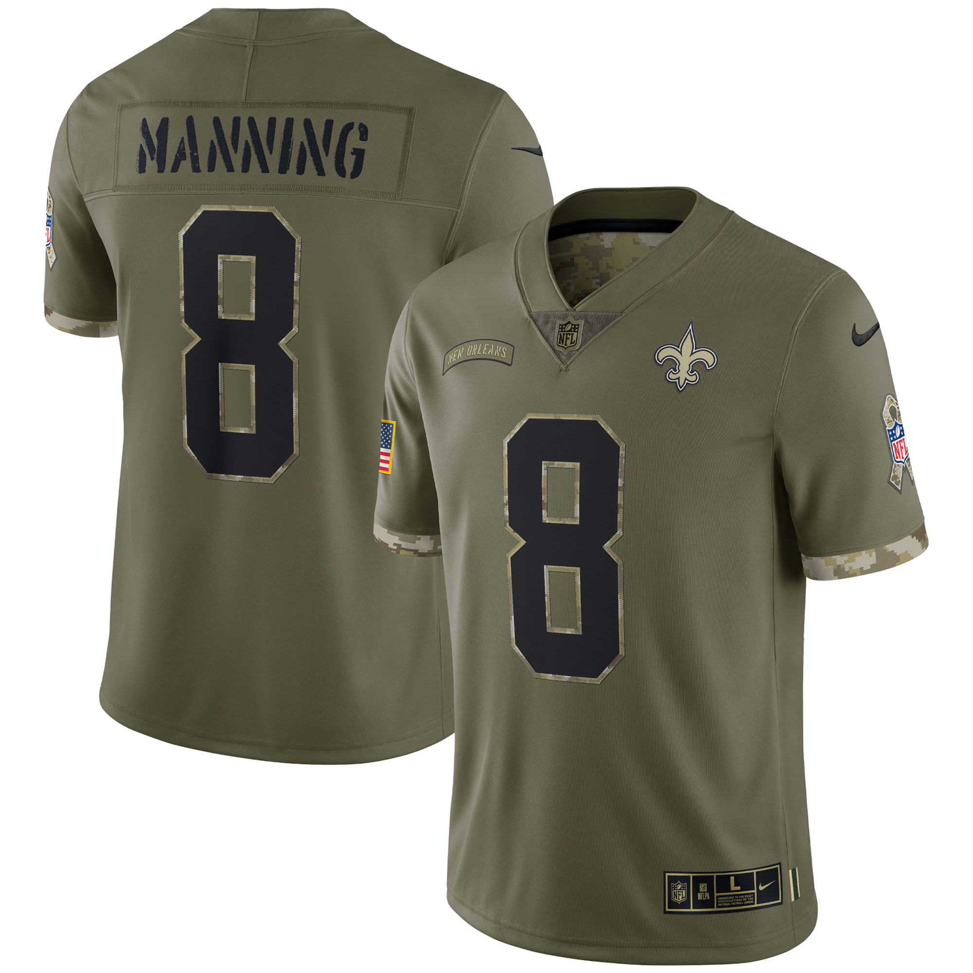 Archie Manning New Orleans Saints 2022 Salute To Service Retired Player Limited Jersey - Olive - vstockx
