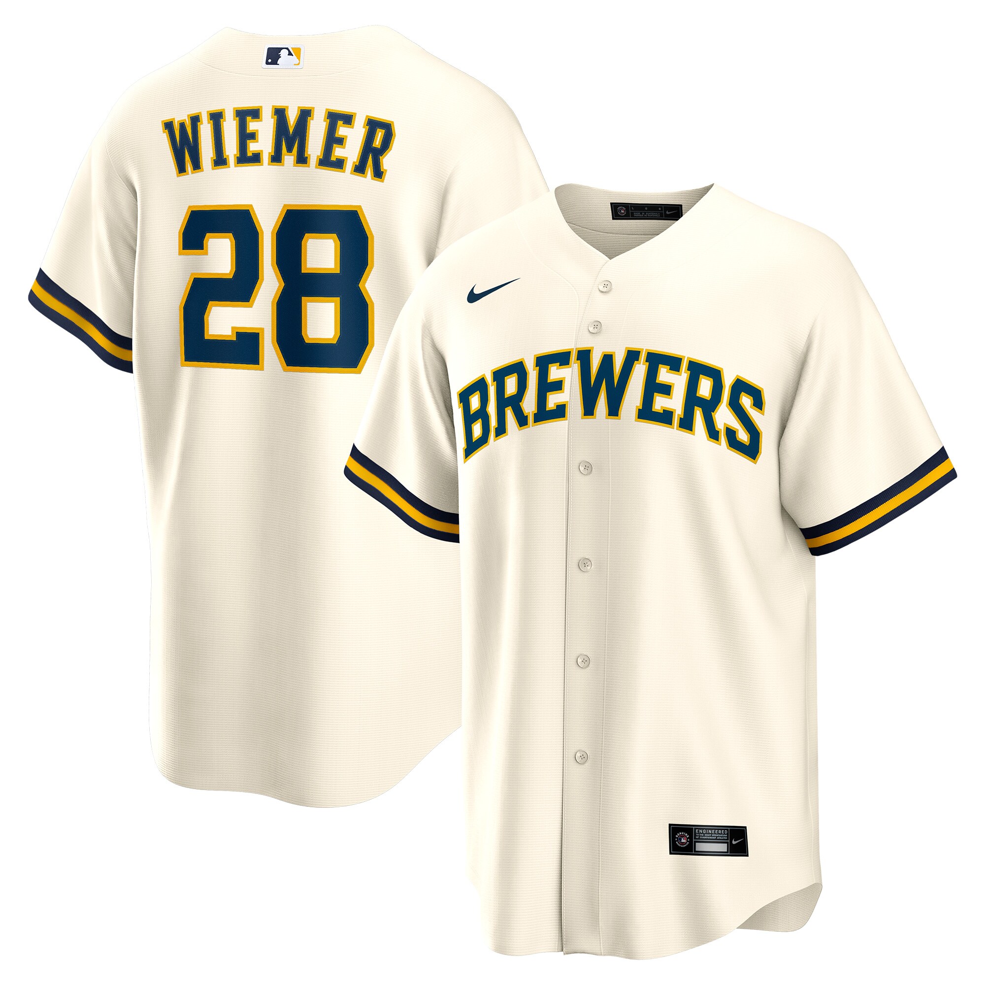 Joey Wiemer Milwaukee Brewers Nike Home Replica Player Jersey - Cream - vstockx