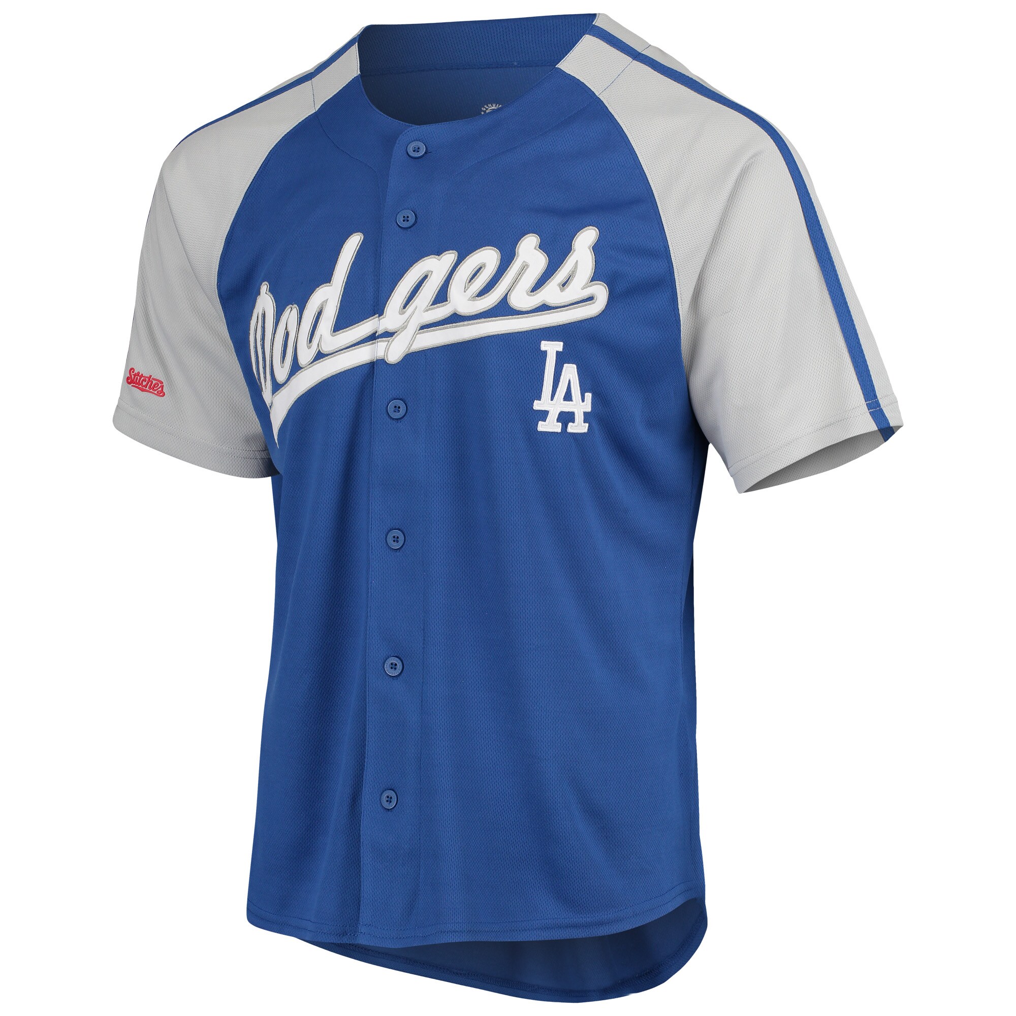 Los Angeles Dodgers Stitches Button-Down Raglan Replica Jersey - Royal - vstockx