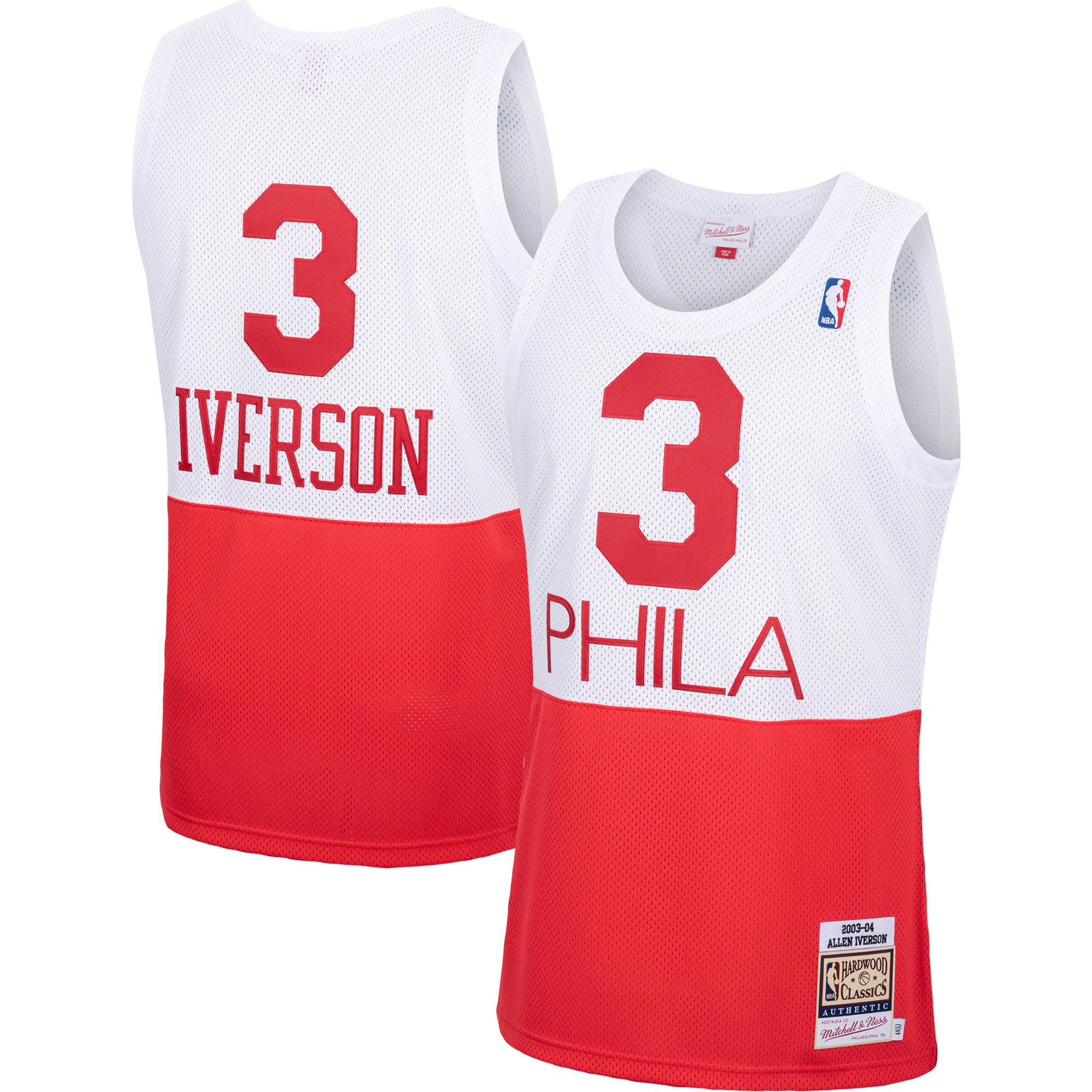 Allen Iverson Philadelphia 76ers Mitchell & Ness Hardwood Classics Authentic Jersey - White - vstockx