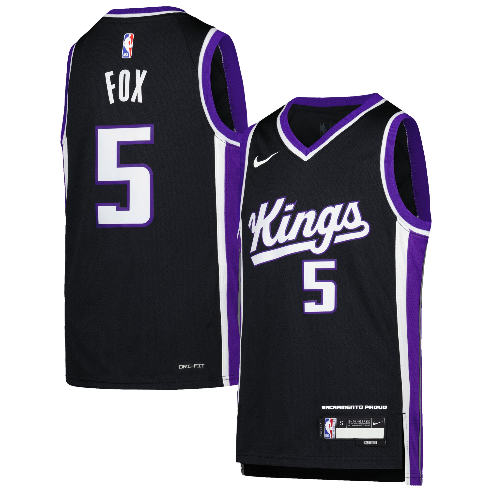 De'Aaron Fox Sacramento Kings Nike Youth Swingman Jersey - Icon Edition - Purple - vstockx