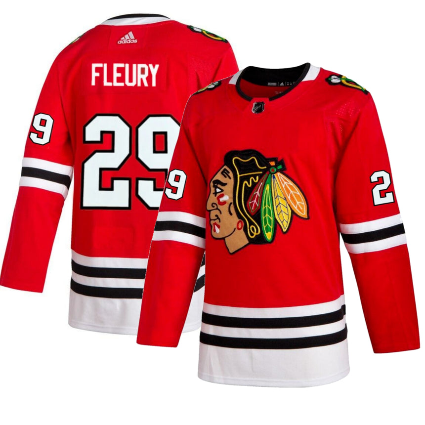Men's Marc-Andre Fleury Chicago Blackhawks Home Red Adidas Authentic Jersey - vstockx