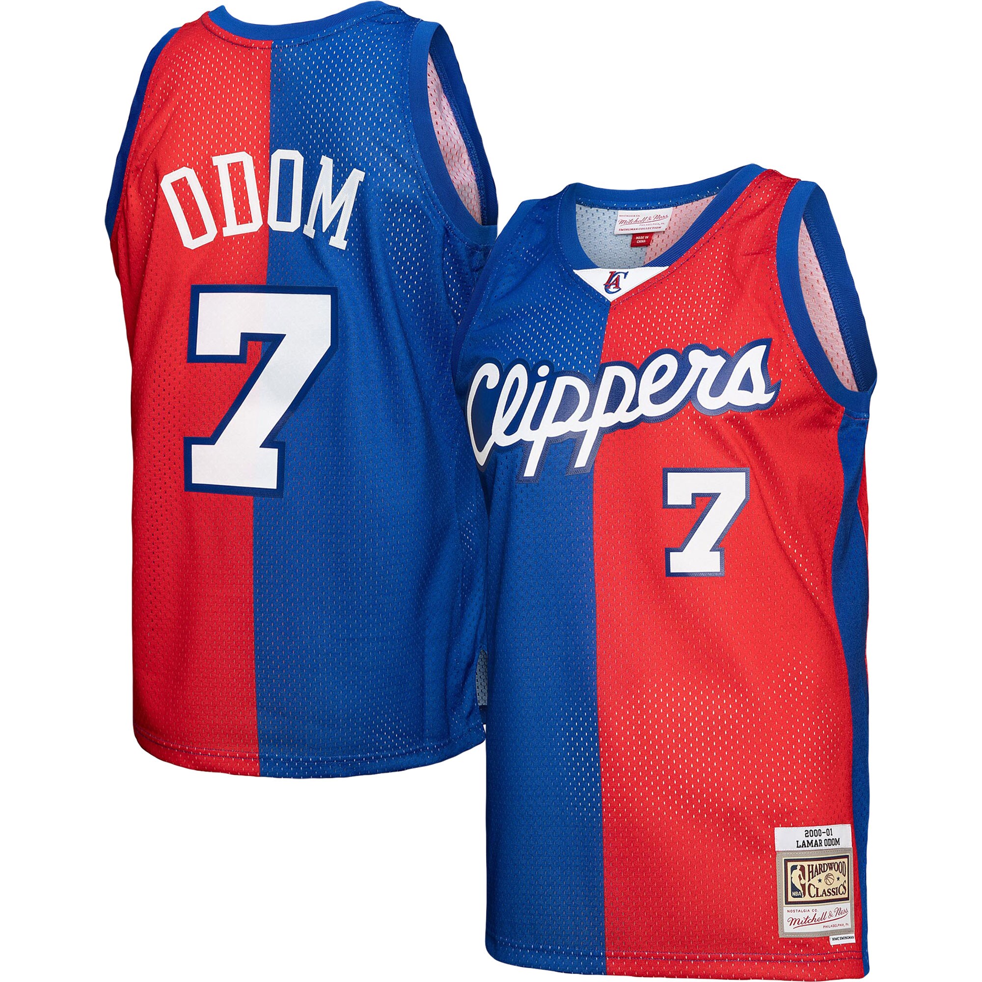 Lamar Odom LA Clippers Mitchell & Ness Hardwood Classics 2000/01 Split Swingman Jersey - Royal/Red - vstockx