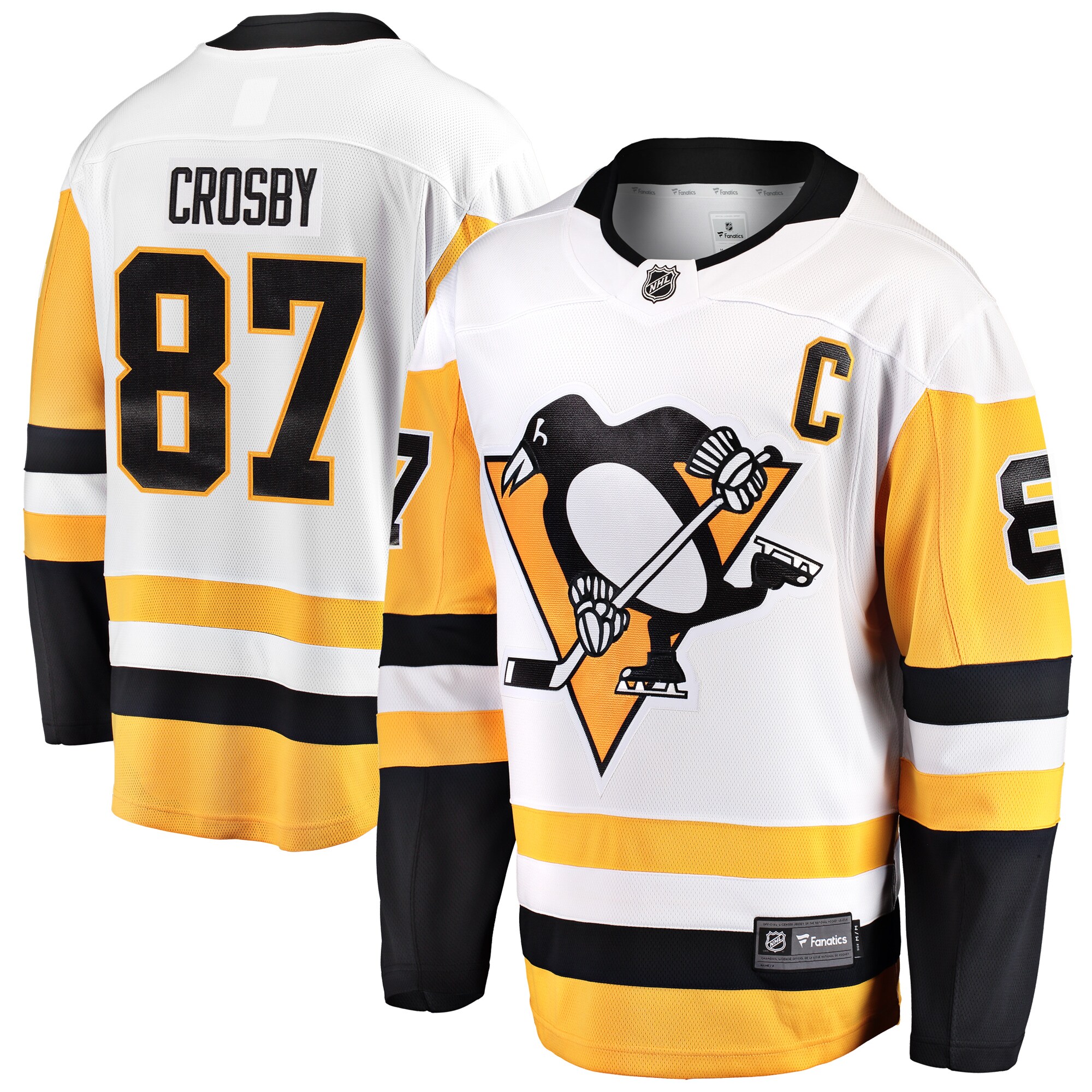 Sidney Crosby Pittsburgh Penguins Fanatics Branded Captain Away Premier Breakaway Player Jersey - White - vstockx