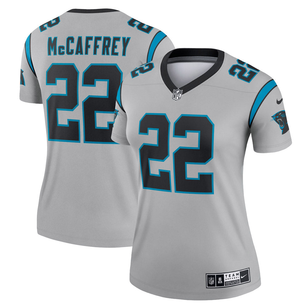 Women's Carolina Panthers Christian McCaffrey Inverted Legend Jersey Silver - vstockx