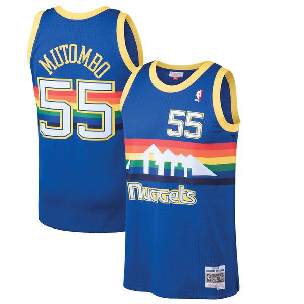 Mens Denver Nuggets Dikembe Mutombo Mitchell & Ness Blue 1991-92 Hardwood Classics Swingman Jersey - vstockx