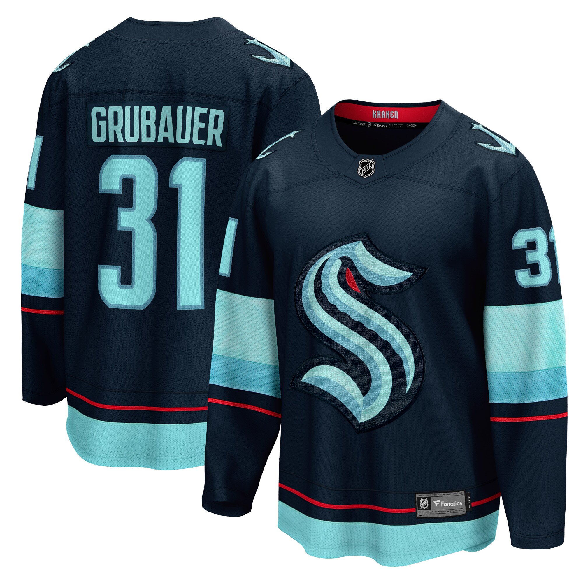 Philipp Grubauer Seattle Kraken Fanatics Branded Home Breakaway Player Jersey - Navy - vstockx