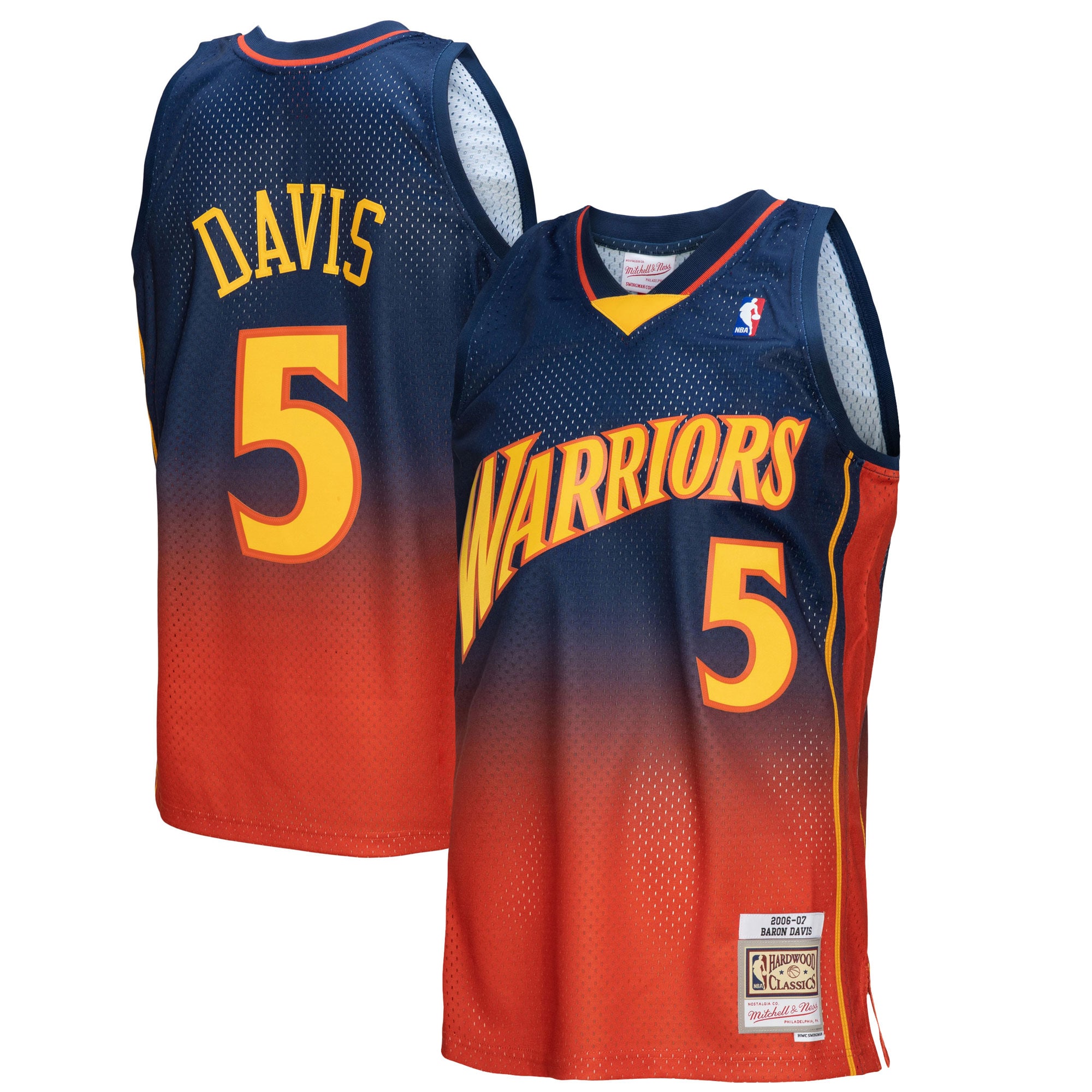 Baron Davis Golden State Warriors Mitchell & Ness 2006/07 Hardwood Classics Fadeaway Swingman Player Jersey - Navy/Orange - vstockx
