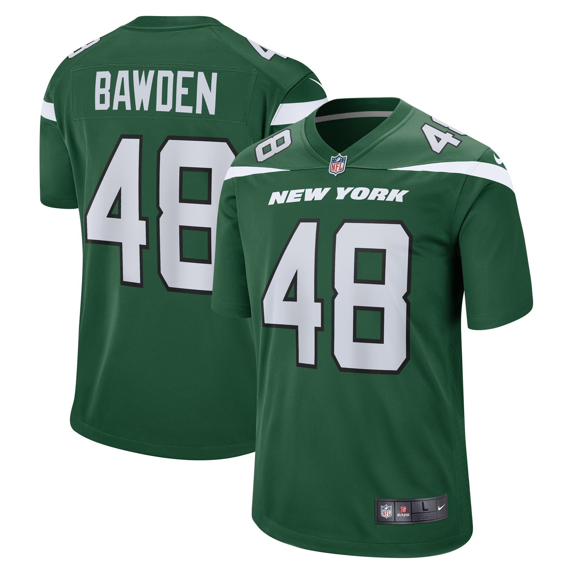 Women's Nike Nick Bawden Gotham Green New York Jets Game Player Jersey - vstockx