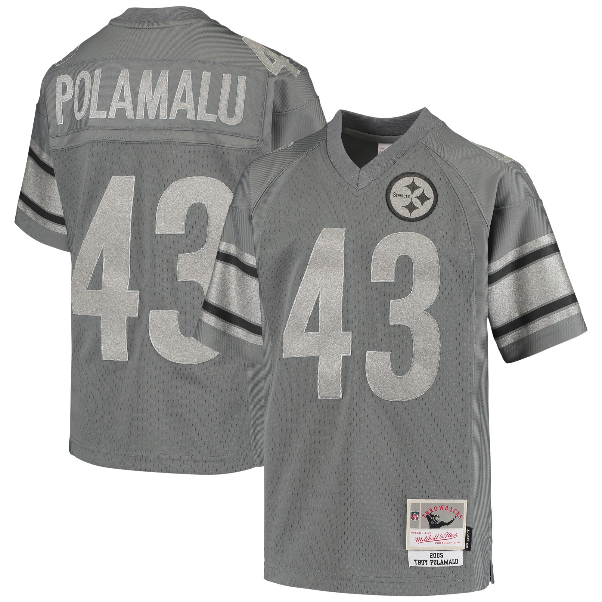 Troy Polamalu Pittsburgh Steelers Mitchell & Ness Youth 2005 Retired Player Metal Replica Jersey - Charcoal - vstockx