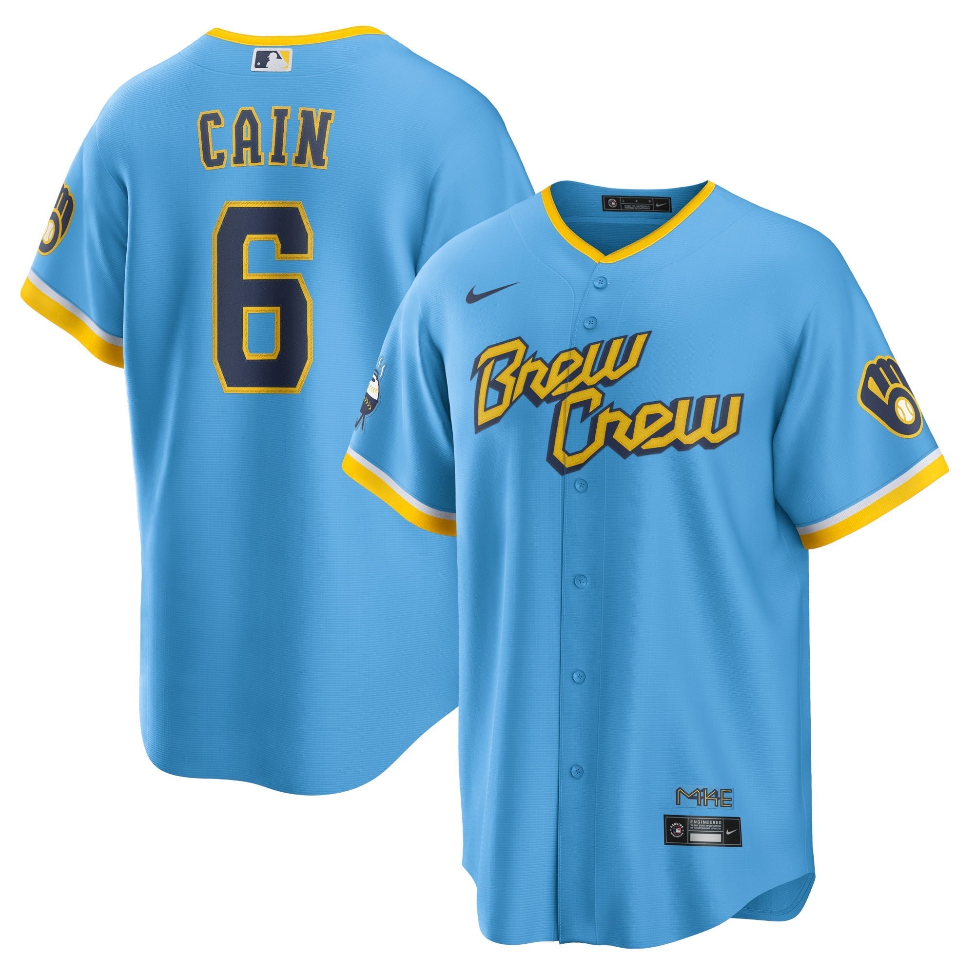 Men's Nike Lorenzo Cain Powder Blue Milwaukee Brewers 2022 City Connect Replica Player Jersey - vstockx