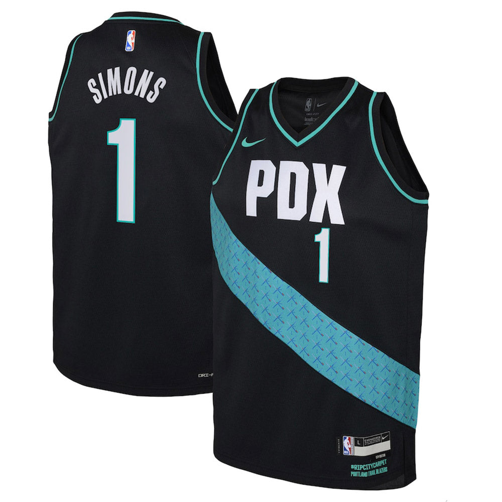 Youth Portland Trail Blazers Anfernee Simons City Edition Jersey - Black - vstockx