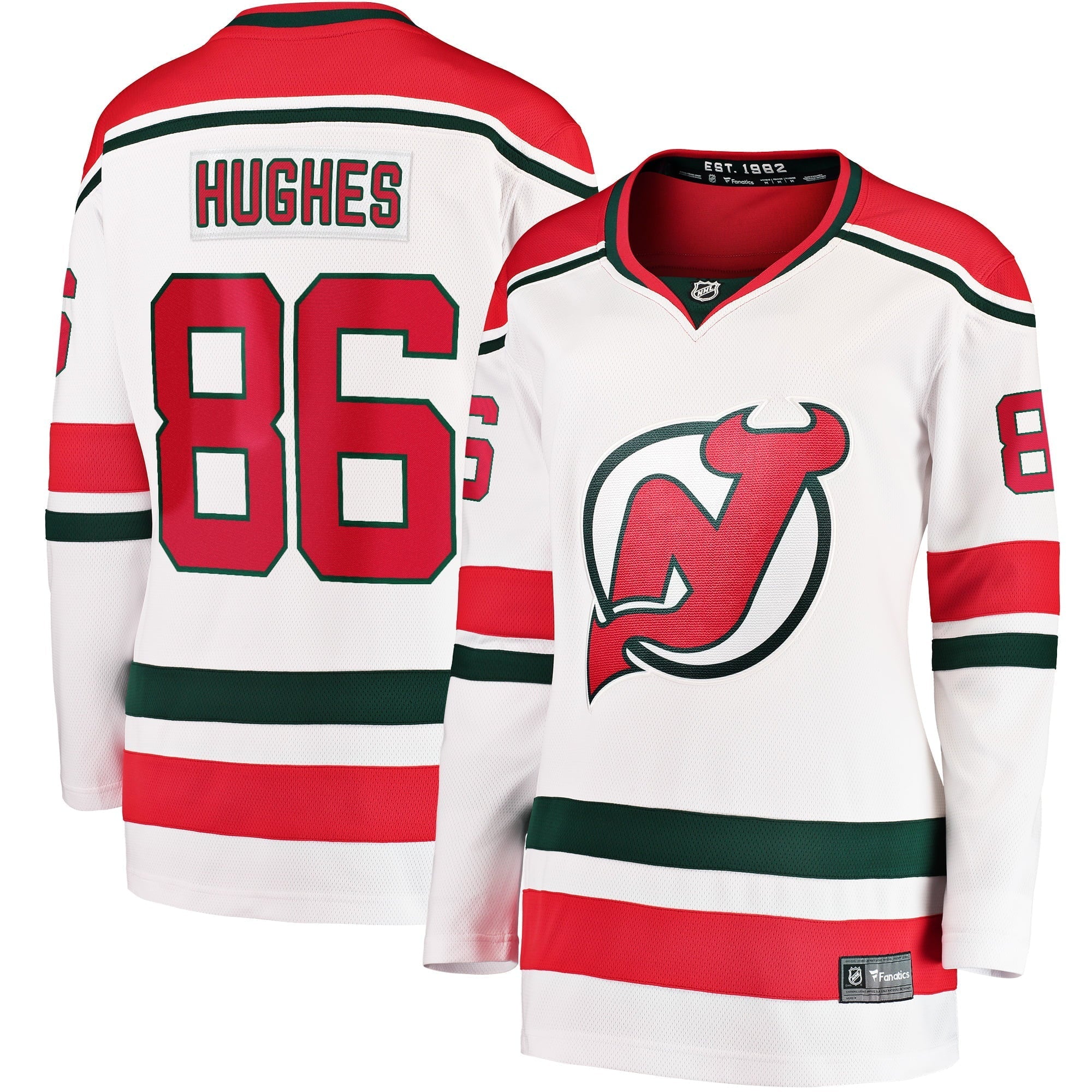 Women's Fanatics Branded Jack Hughes White New Jersey Devils 2022/23 Heritage Premier Breakaway Jersey - vstockx