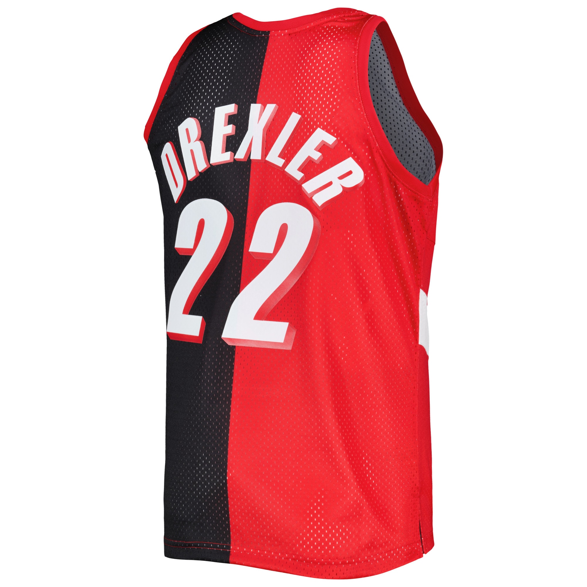 Clyde Drexler Portland Trail Blazers Mitchell & Ness Hardwood Classics 1991/92 Split Swingman Jersey - Red/Black - vstockx