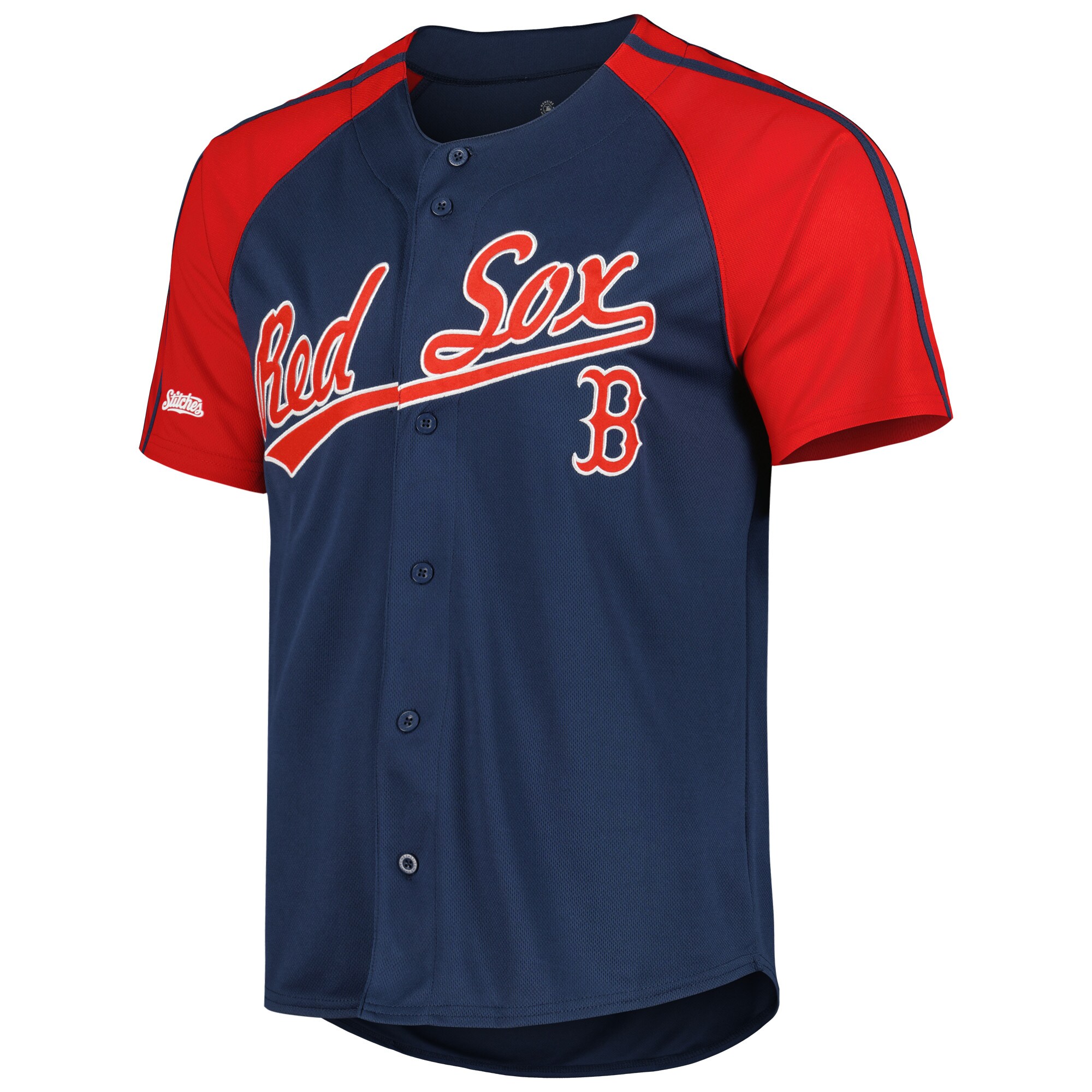 Boston Red Sox Stitches Button-Down Raglan Fashion Jersey - Navy - vstockx