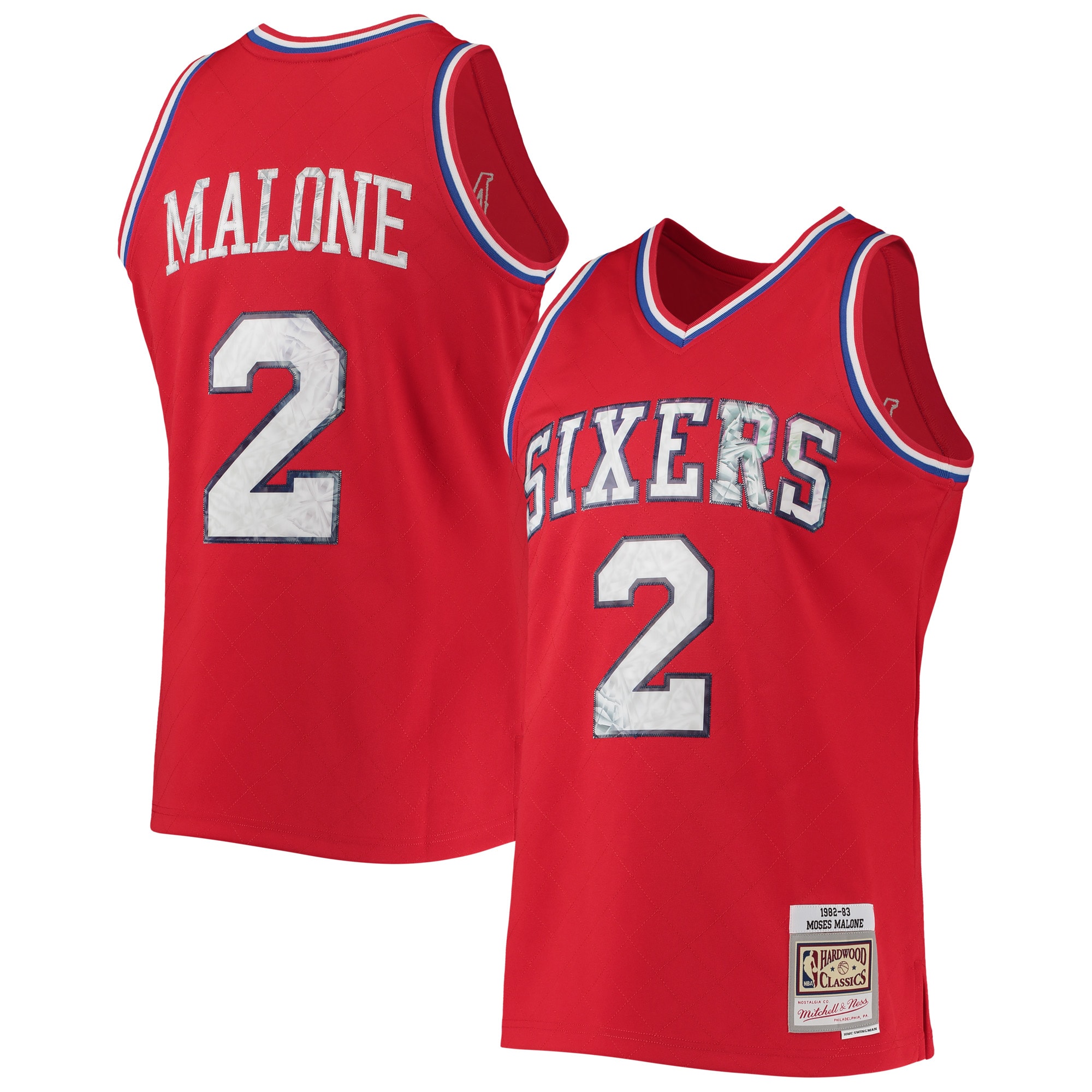 Moses Malone Philadelphia 76ers Mitchell & Ness 1996-97 Hardwood Classics NBA 75th Anniversary Diamond Swingman Jersey - Red - vstockx